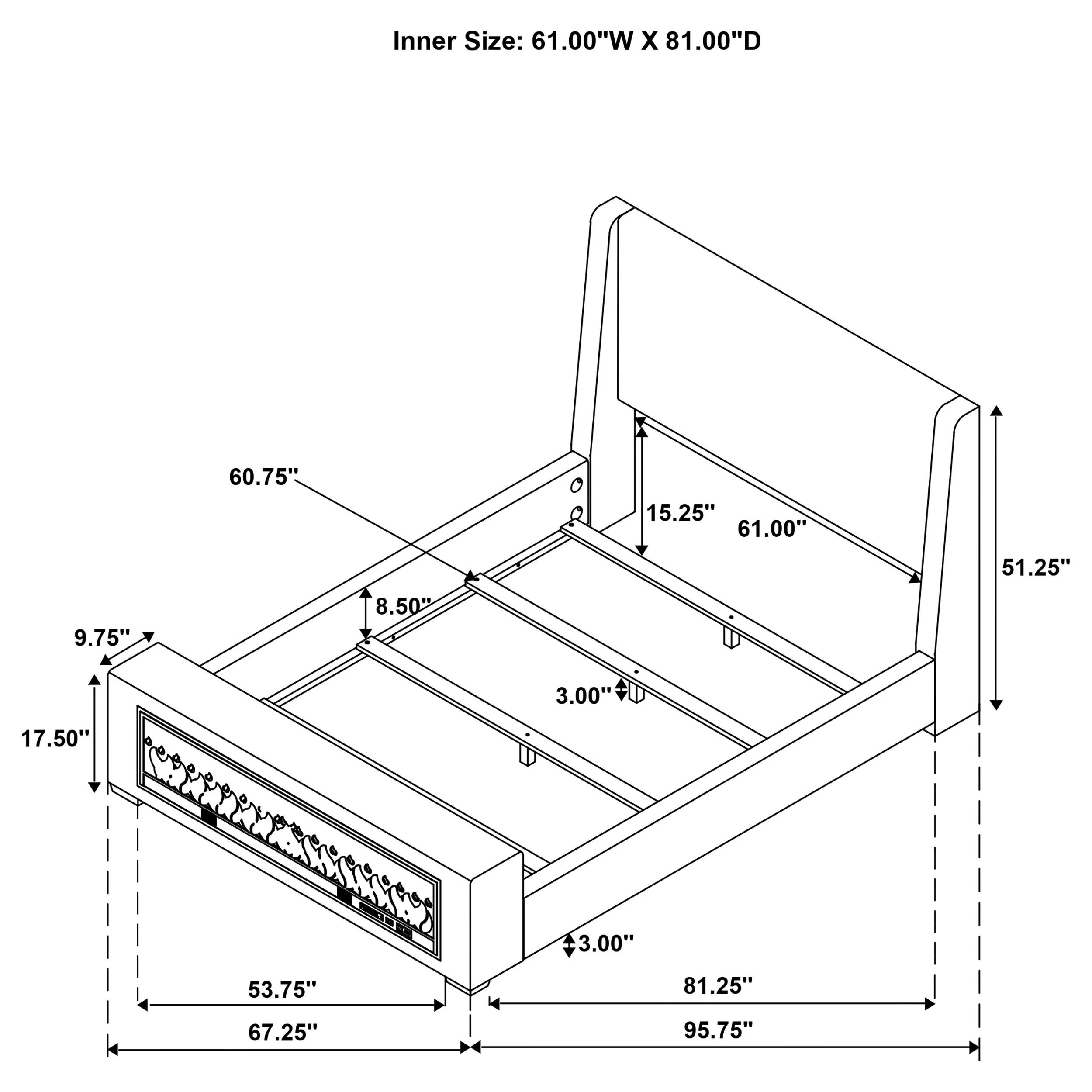 Preston Blue Upholstered Queen Audio Flame Visualizer Bed - Image 12
