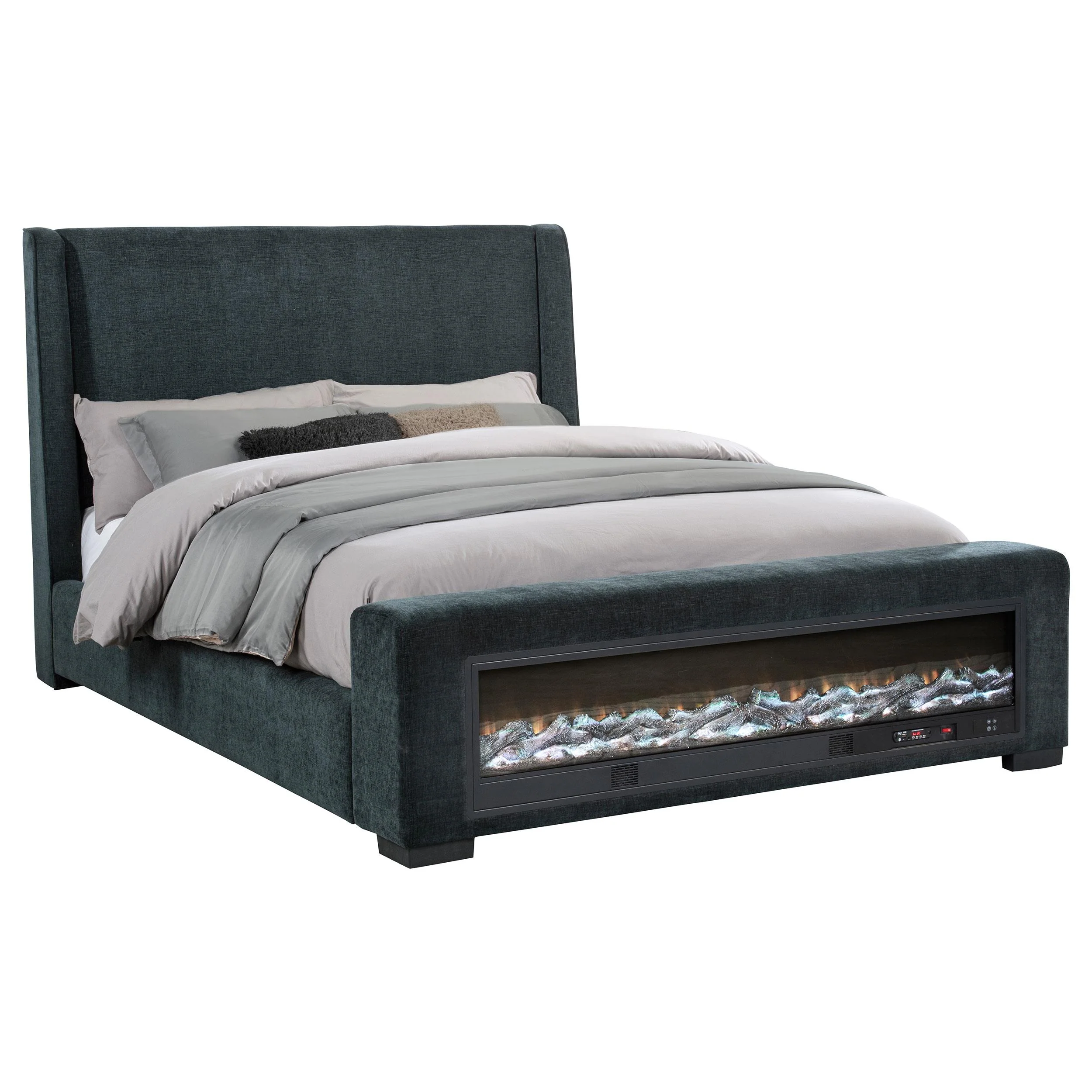 Preston Blue Upholstered Queen Audio Flame Visualizer Bed - Image 3
