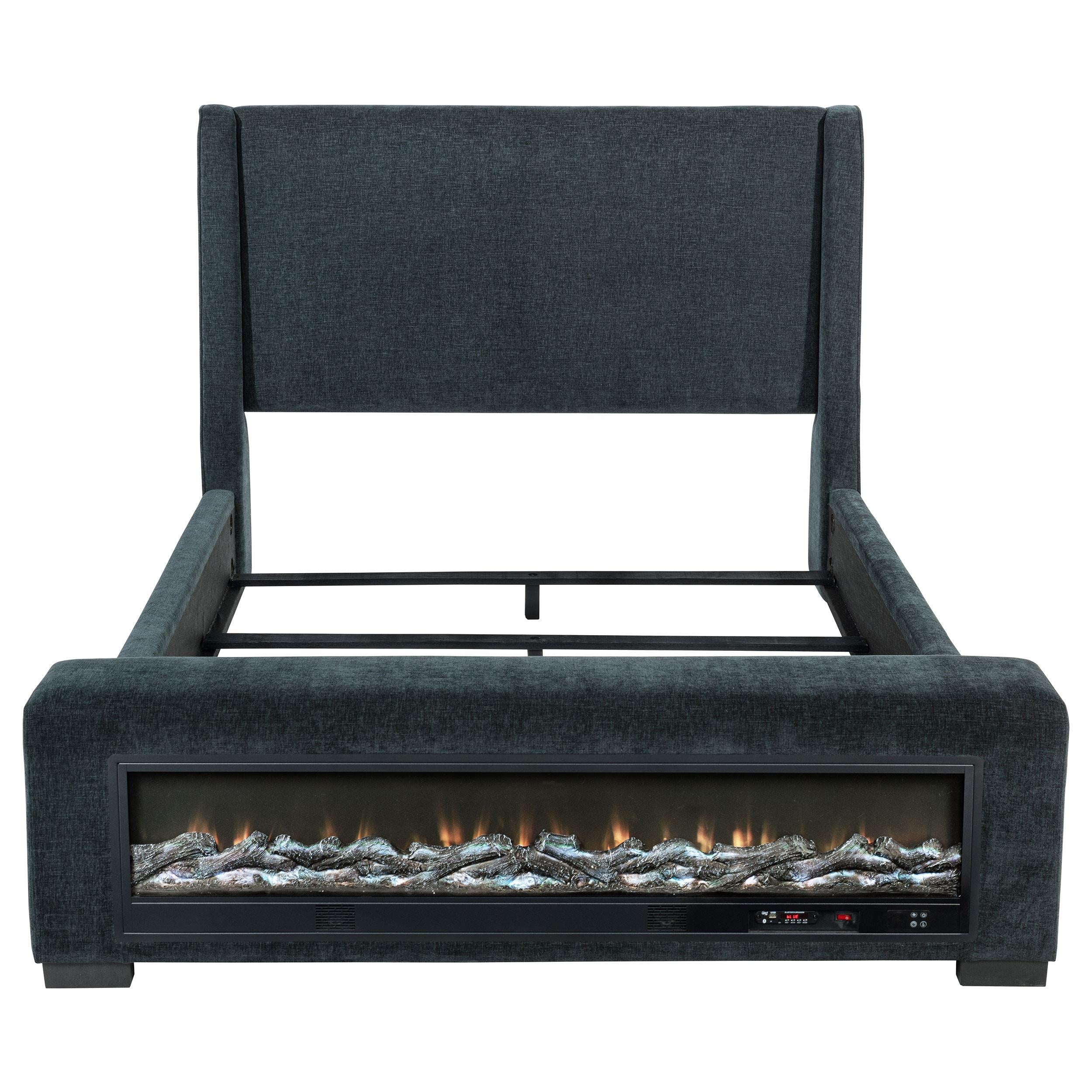 Preston Blue Upholstered Queen Audio Flame Visualizer Bed - Image 4