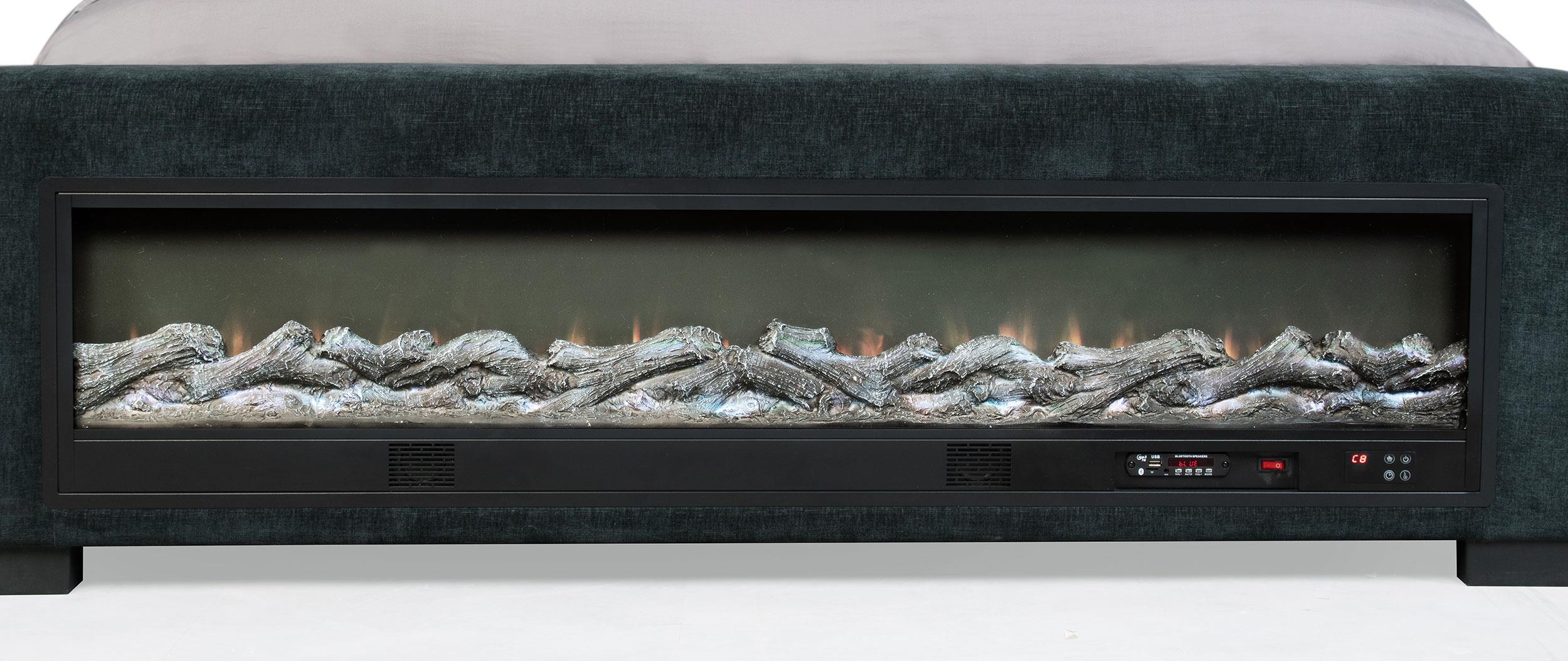 Preston Blue Upholstered Queen Audio Flame Visualizer Bed - Image 8