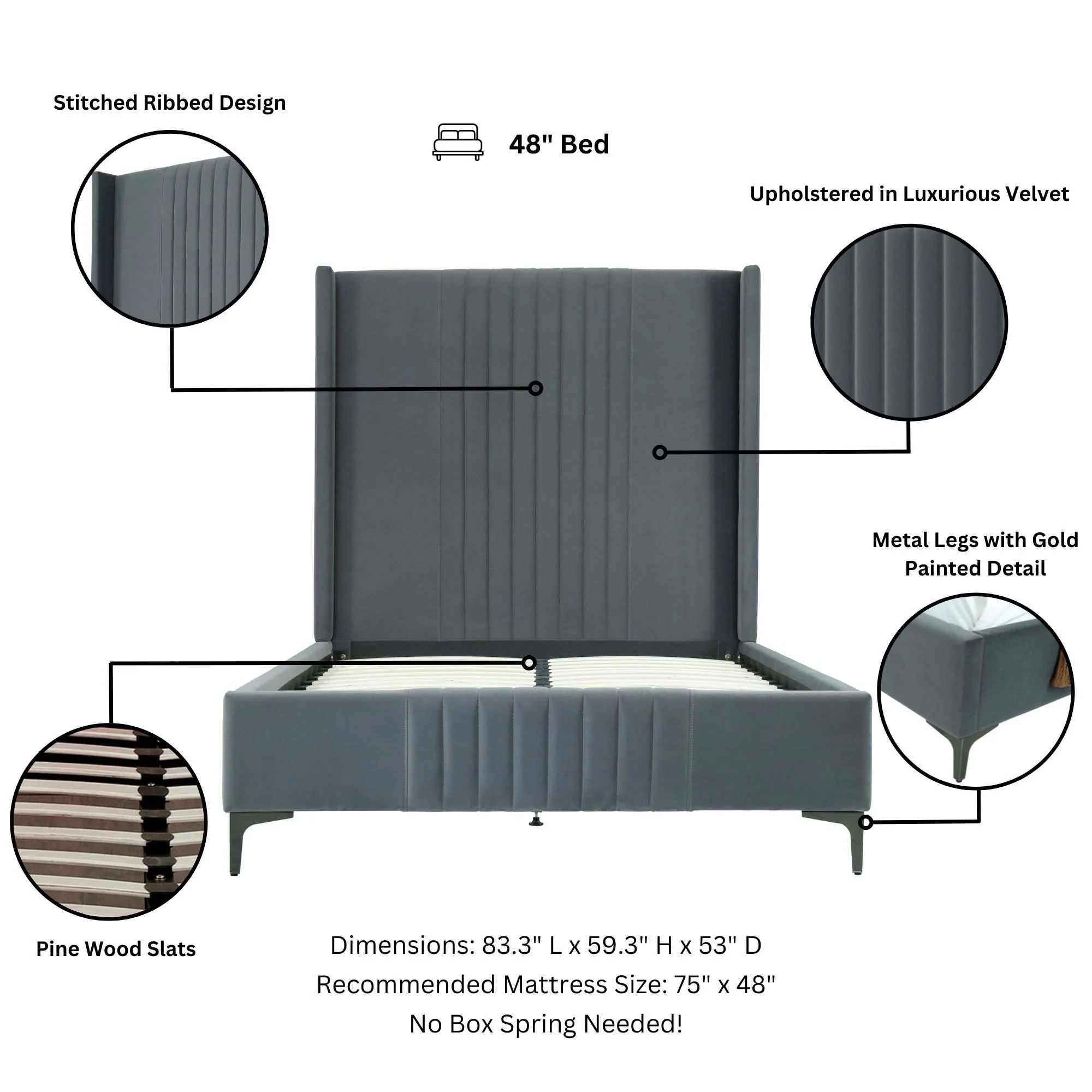 Promenade 48" Bed in Grey - Image 4