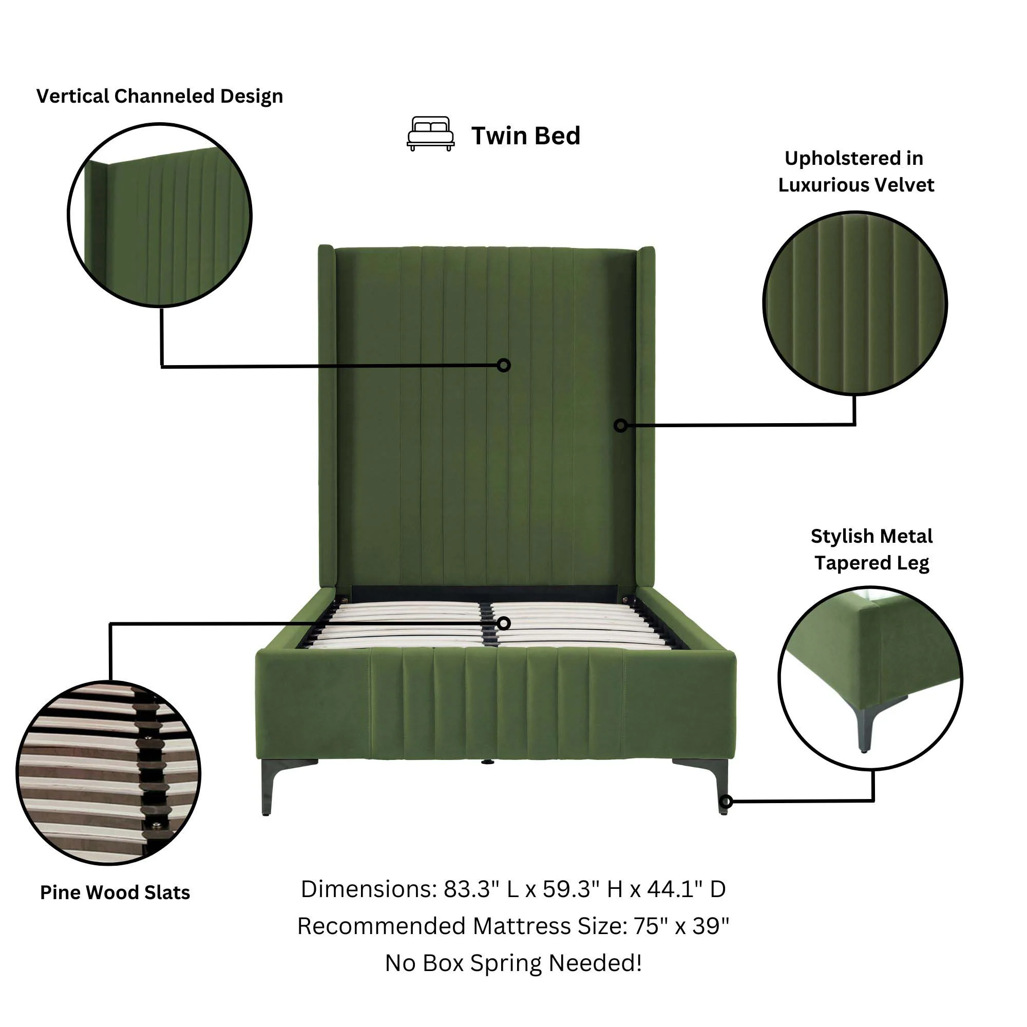 Promenade Twin-Size Bed in Moss Green - Image 4