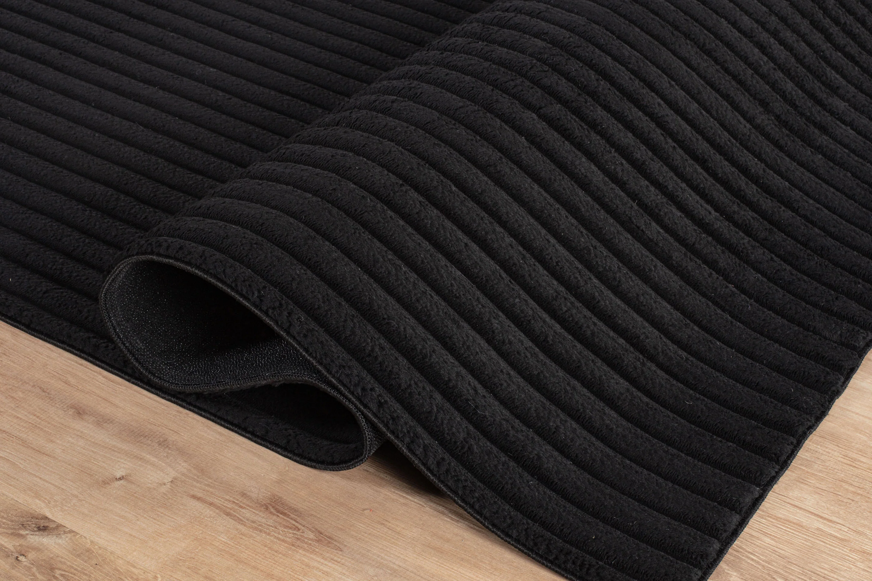 Puff Black Ribbed Ultra Soft Plush Non Slip Washable Area Rugs - Image 10