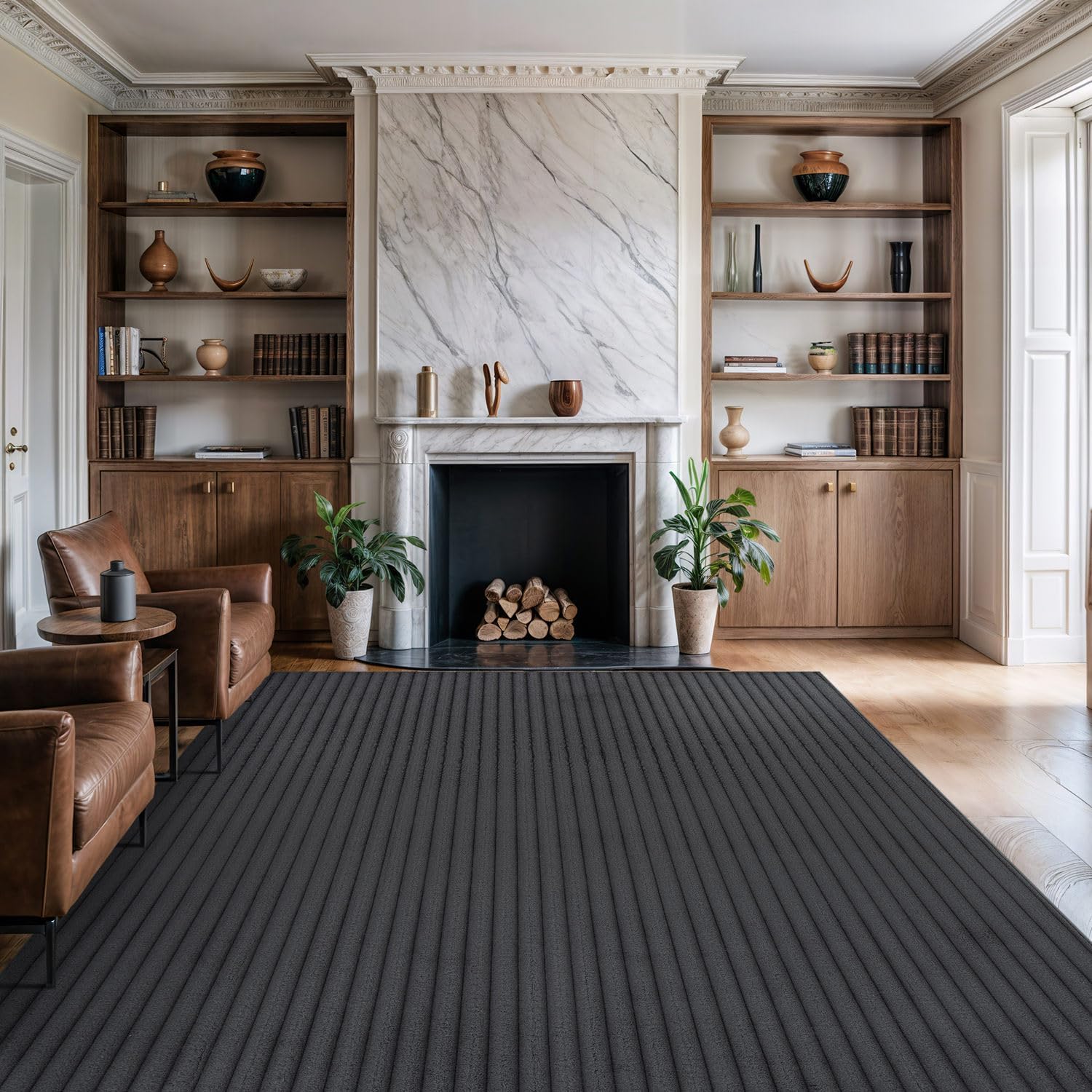 Puff Dark Gray Ribbed Ultra Soft Plush Non Slip Washable Area Rugs - Image 3