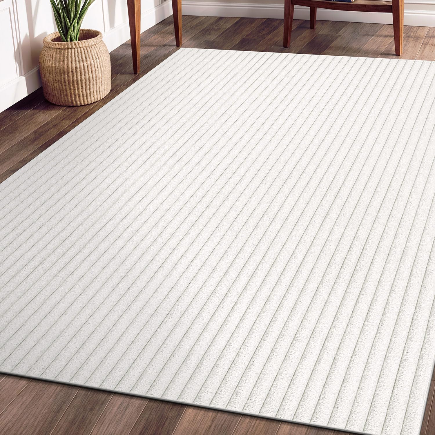 Puff White Ribbed Ultra Soft Plush Non Slip Washable Area Rugs - Image 3