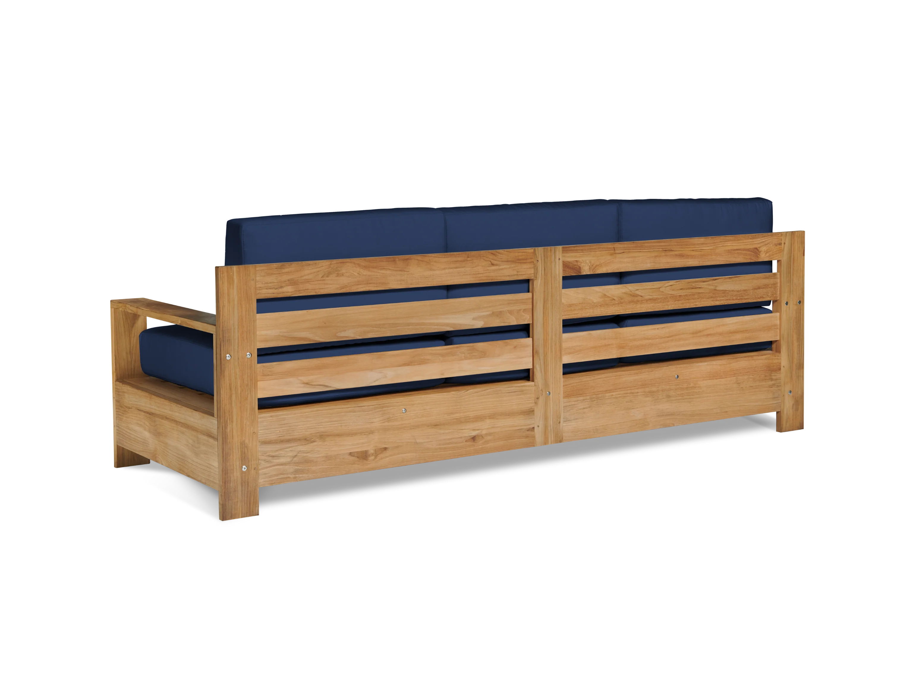 Qube 3-Person Teak Navy Outdoor Sofa with Sunbrella® Cushion - Image 2