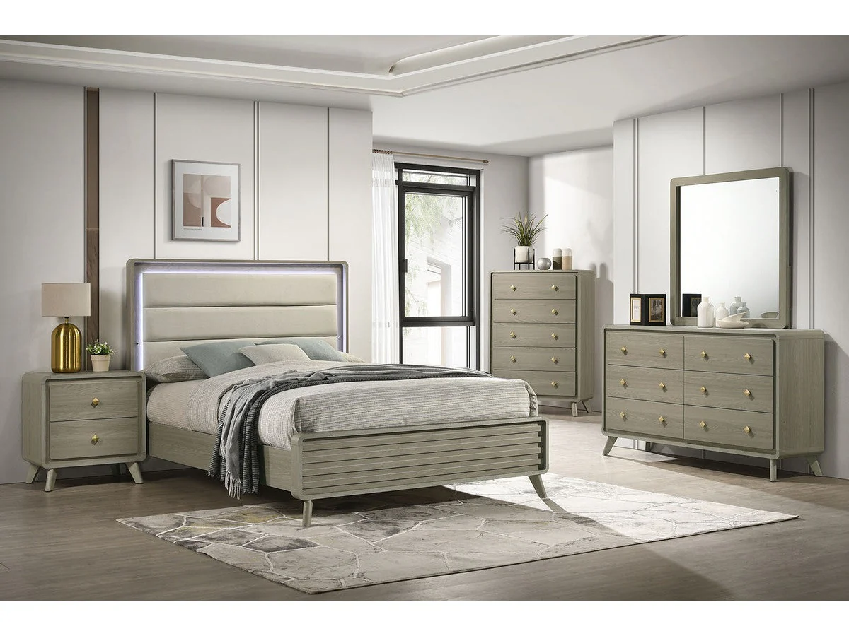 Rainier Gray 4 Pc. Queen Bedroom Set (Uph HB)