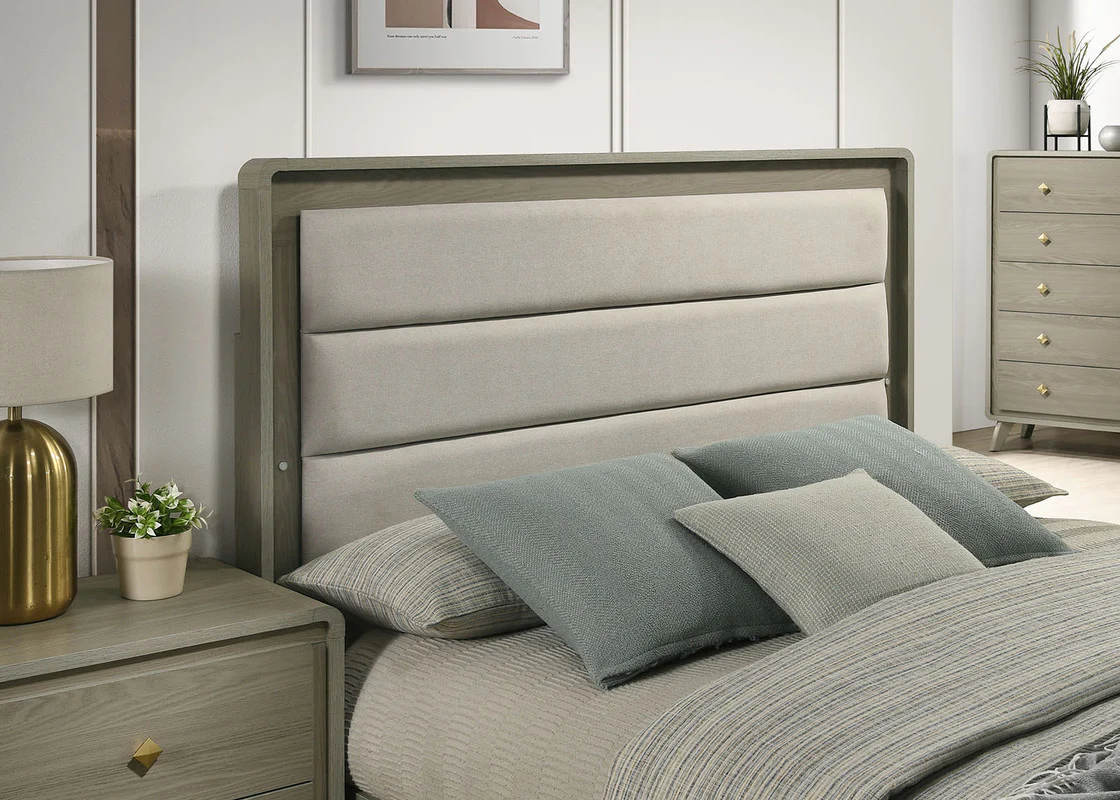 Rainier Gray 5 Pc. Queen Bedroom Set w/ 2NS (Uph HB) - Image 2