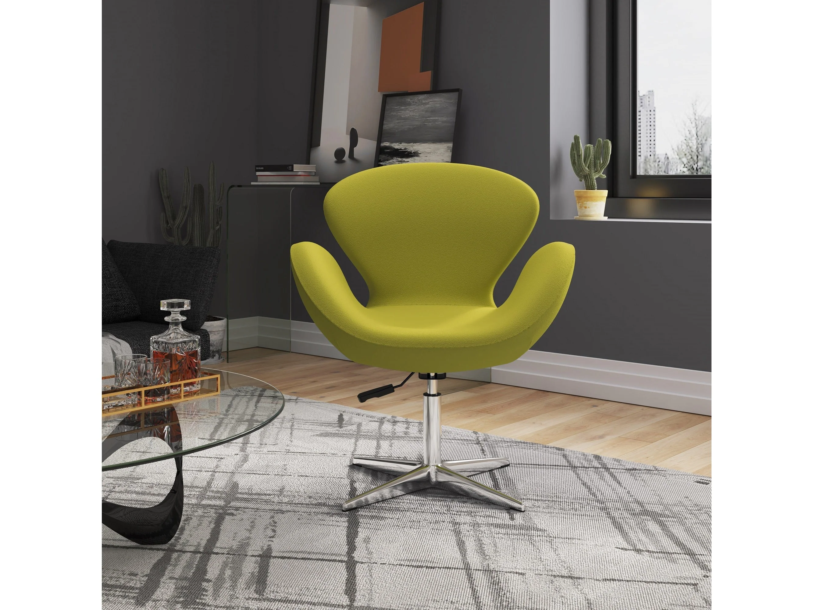 Raspberry Adjustable Swivel Chair in Green and Polished Chrome (set of 2)