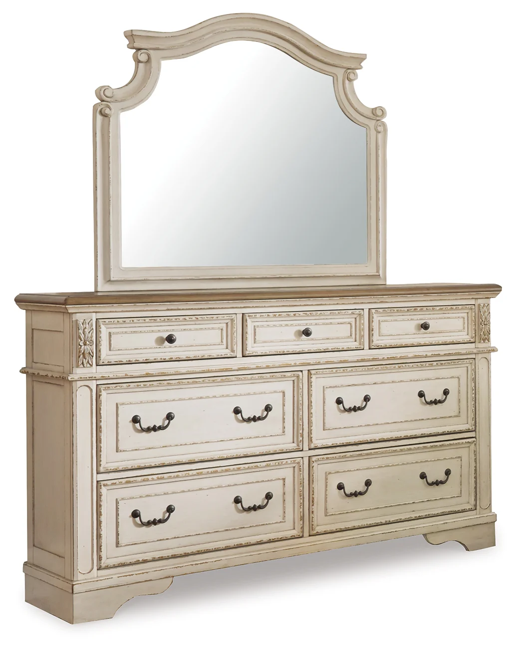 Realyn Chipped White King Upholstered Bedroom Set with Dresser and Mirror - Image 2
