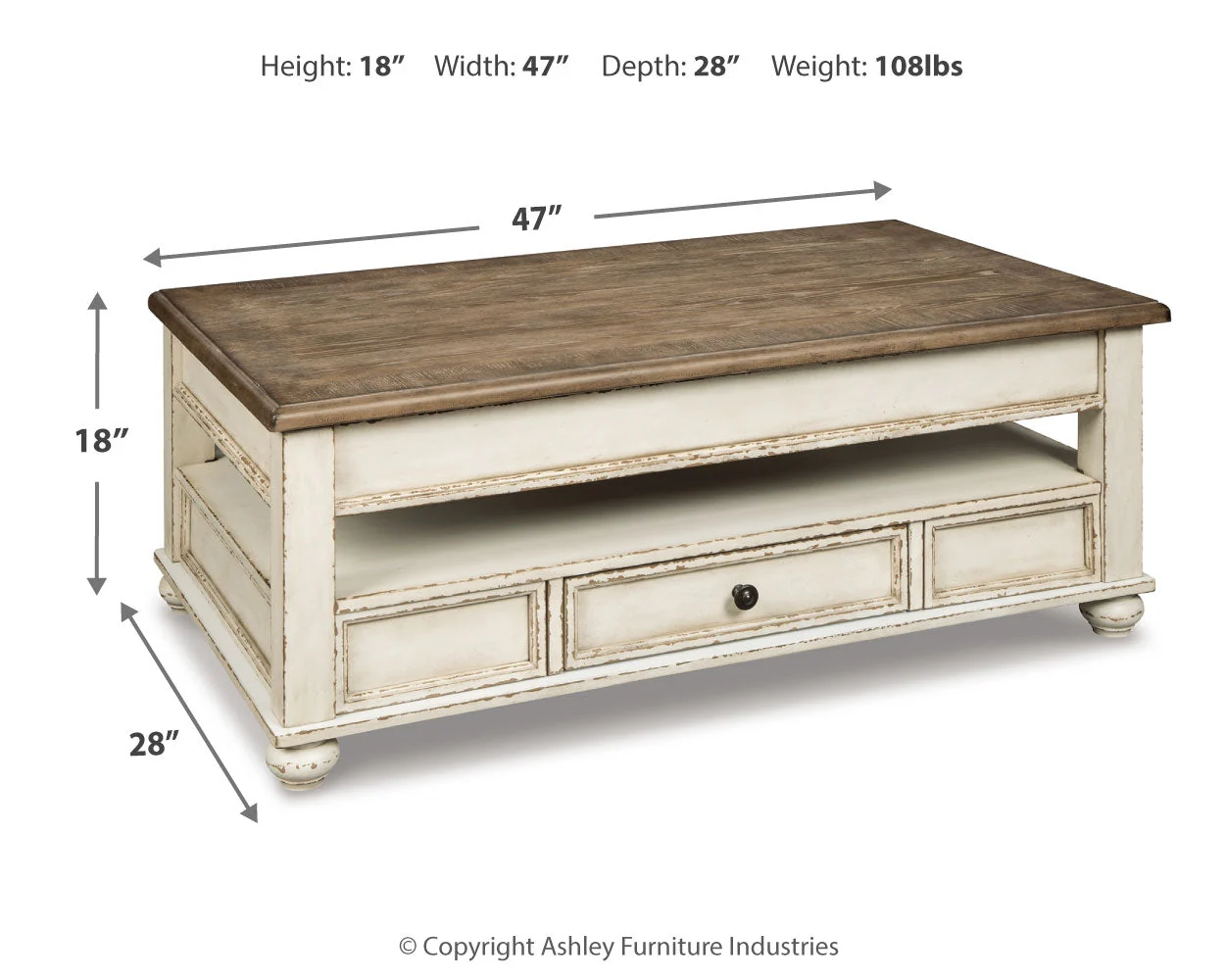 Realyn White/Brown Coffee Table with Lift Top (Online Special Price) - Image 9