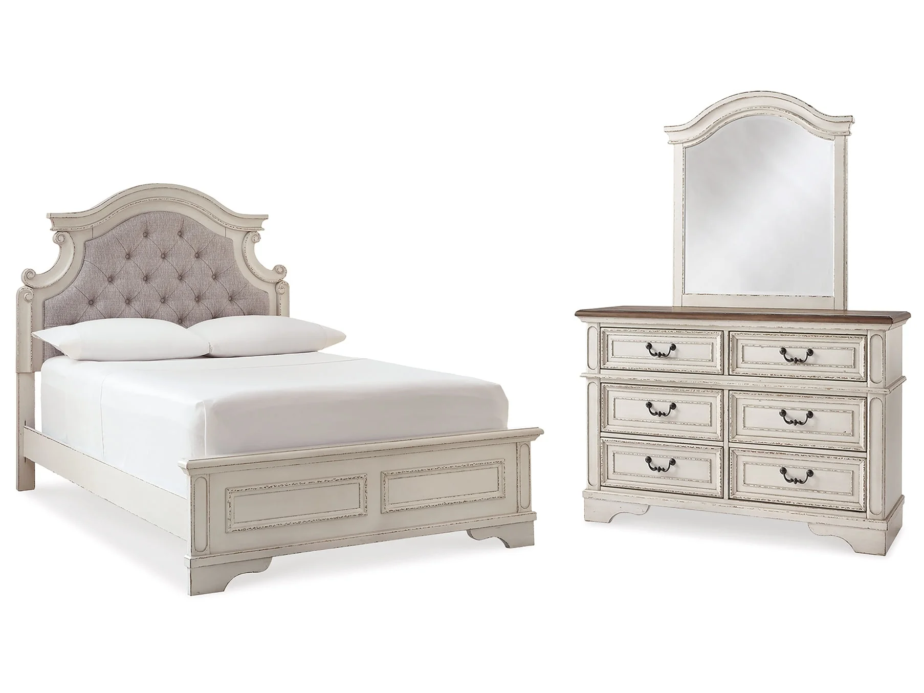 Realyn Two-tone Full Panel Bedroom Set with Dresser and Mirror