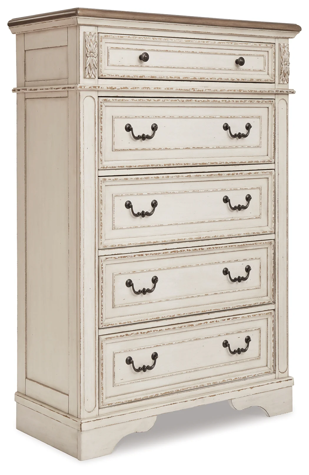 Realyn Two-tone King Panel Bedroom Set with Vanity, Chest and 2 Nightstands - Image 4