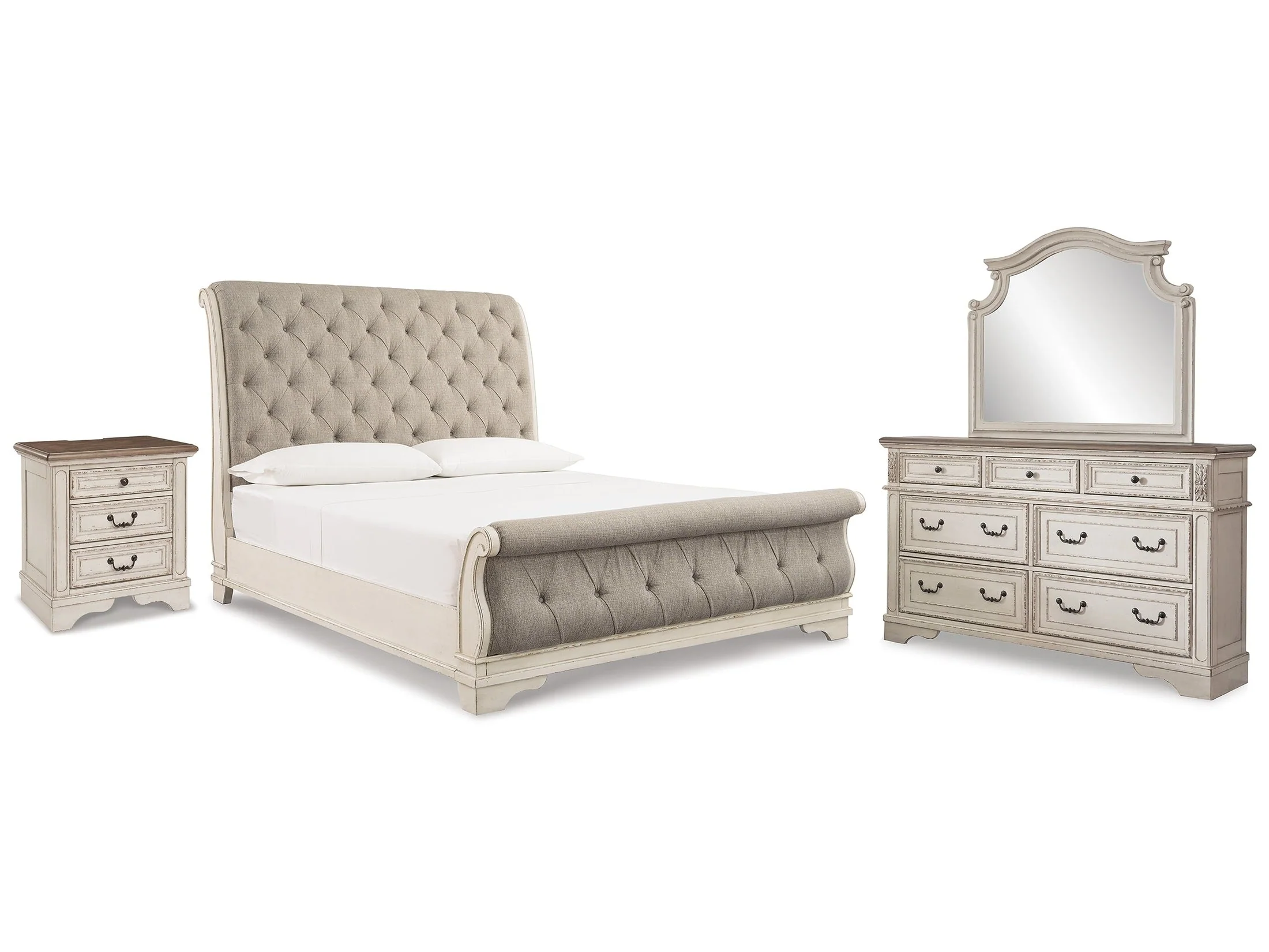 Realyn Two-tone King Sleigh Bedroom Set with Dresser Mirror and Nightstand (Online Special Price)