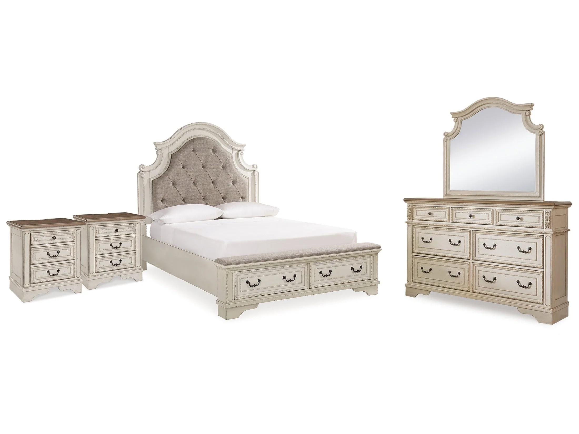 Realyn Two-tone Queen Panel Bedroom Set with Dresser, Mirror and 2 Nightstands (Online Special Price)