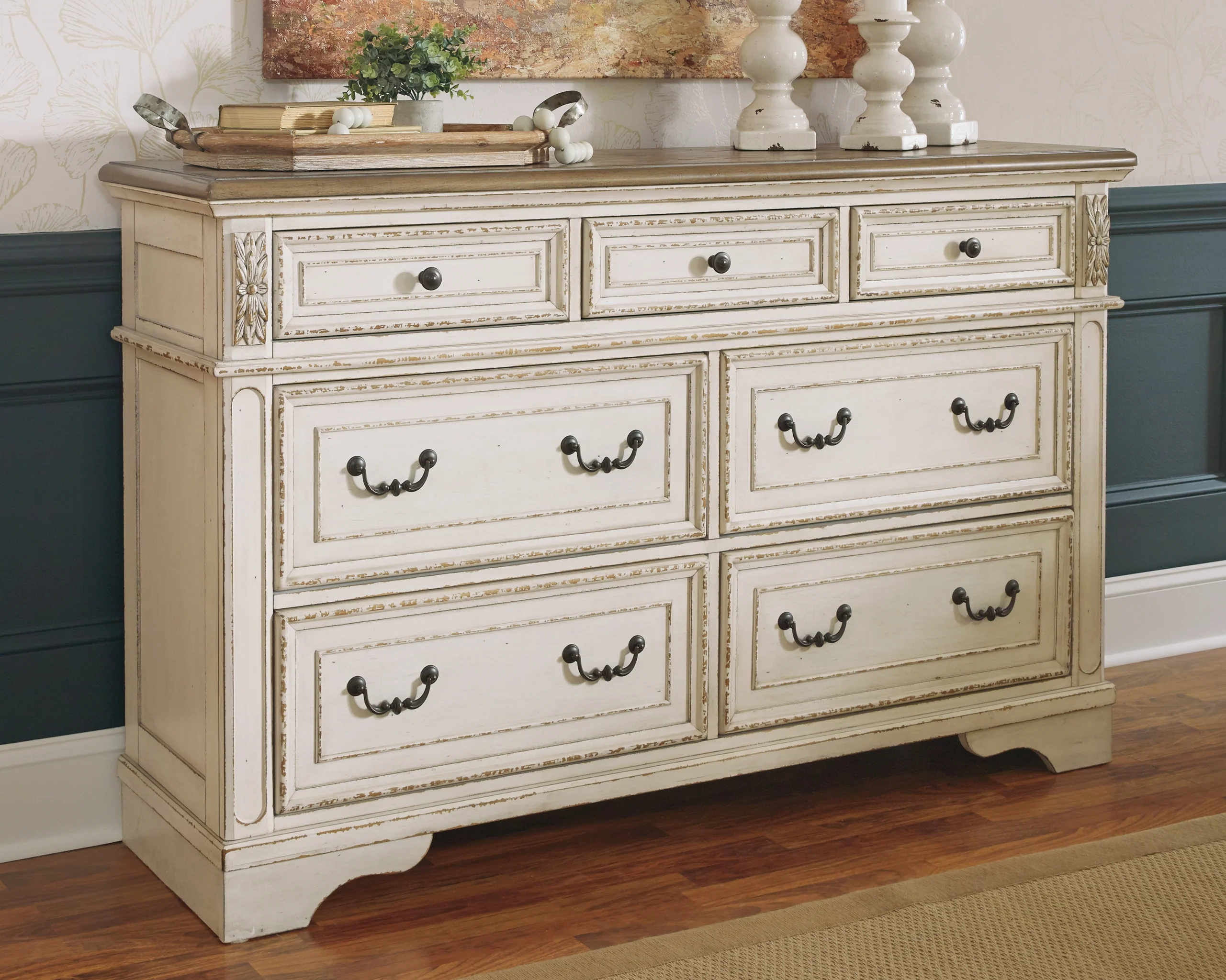 Realyn Two-tone Queen Upholstered Panel Bedroom Set with Dresser and 2 Nightstands - Image 12