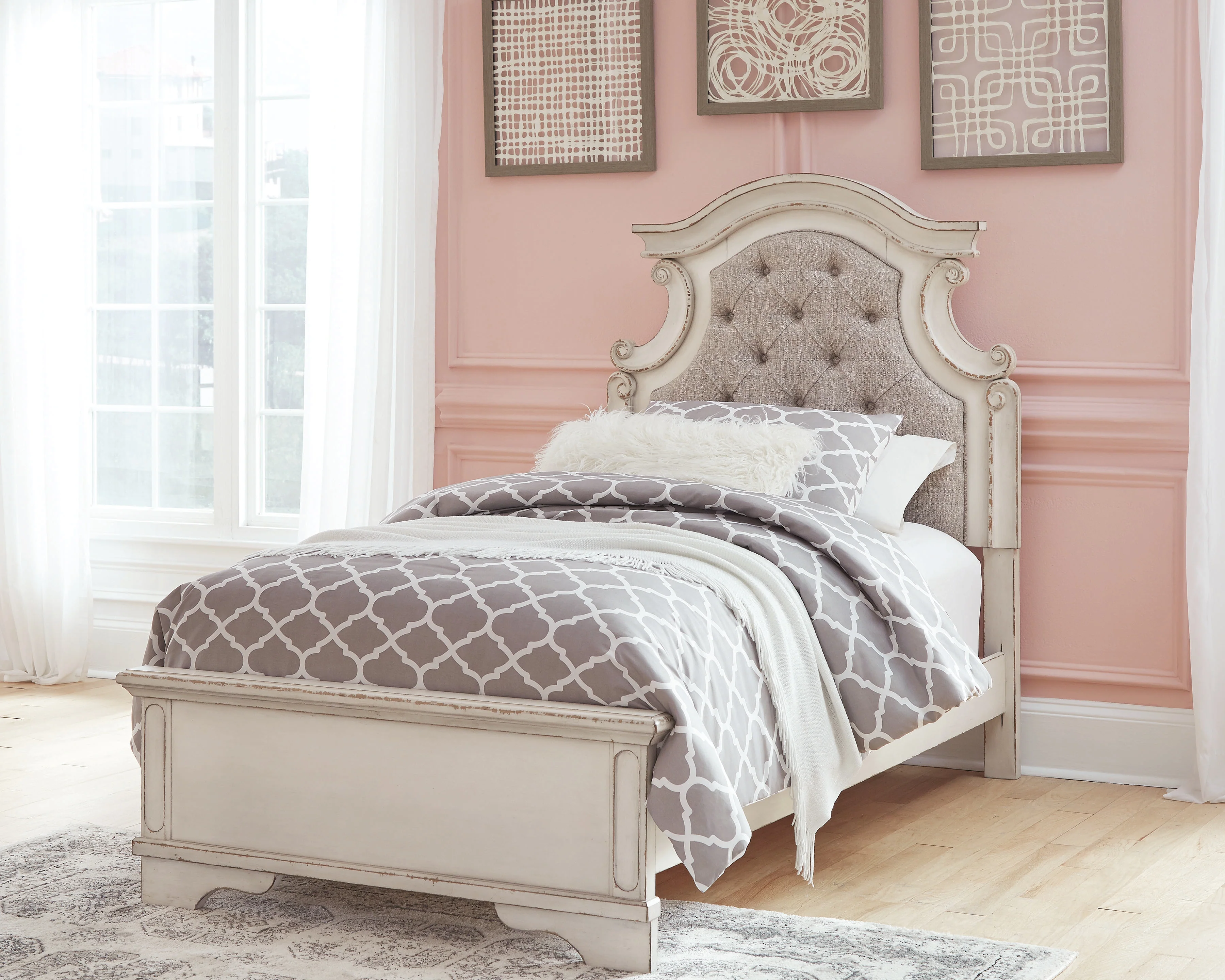 Realyn Two-tone Twin Panel Bedroom Set with Dresser, Mirror and Nightstand - Image 2