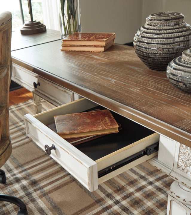 Realyn White/Brown 2pc Home Office L-Shaped Lift Top Desk - Image 7