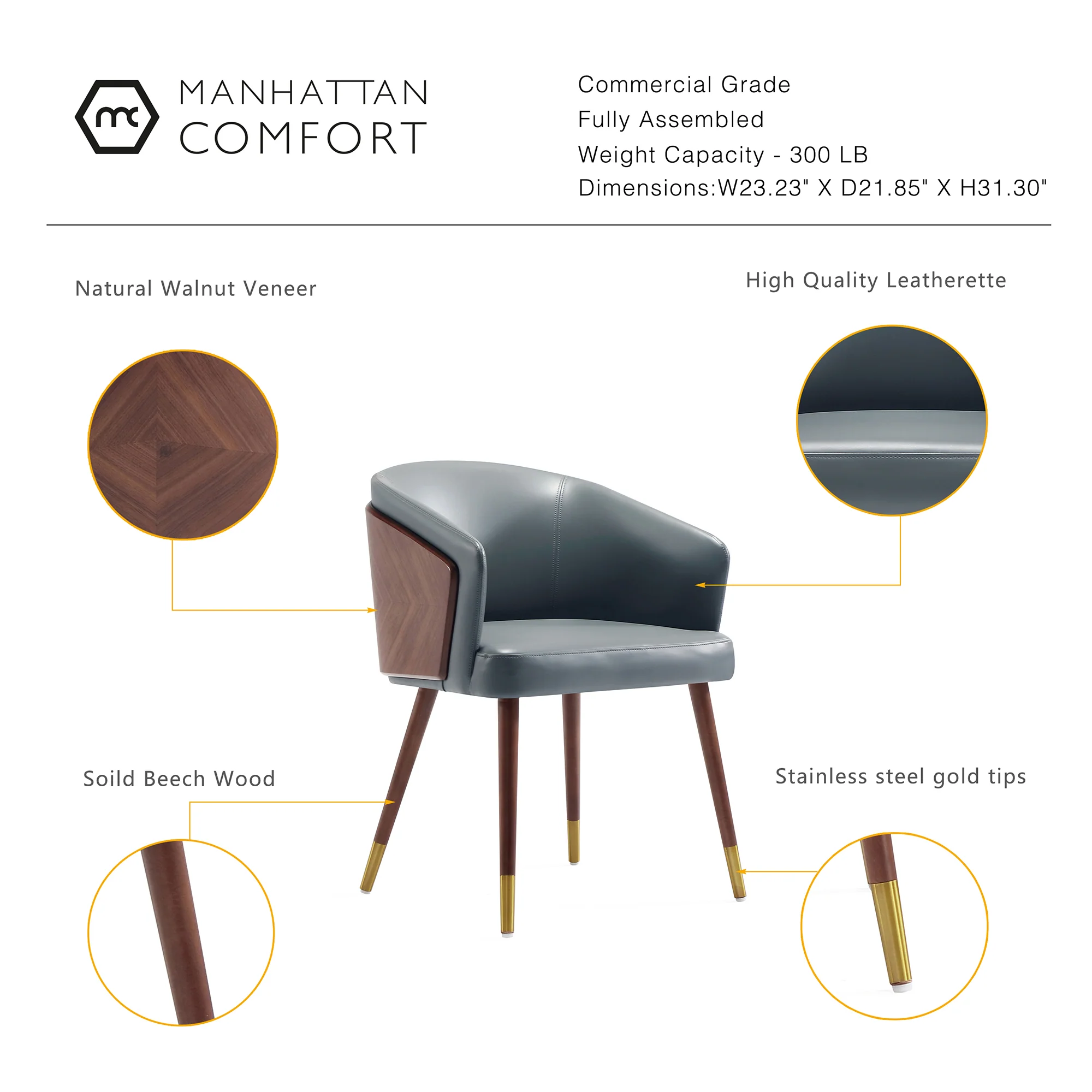 Reeva Dining Chair in Walnut and Graphite Grey - Image 4