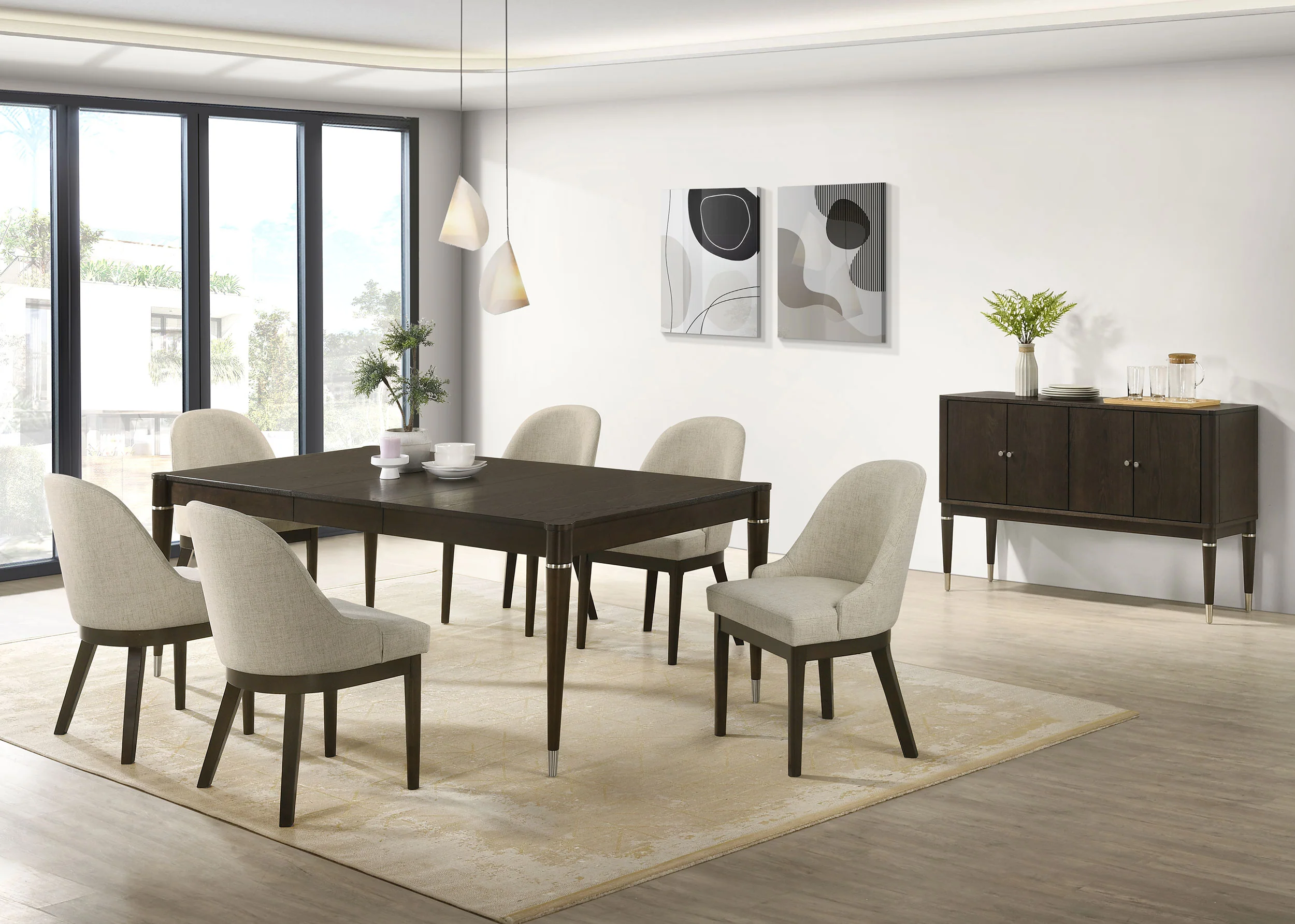 Reseda Ash Brown 4-door Dining Sideboard Server with Shelves - Image 14