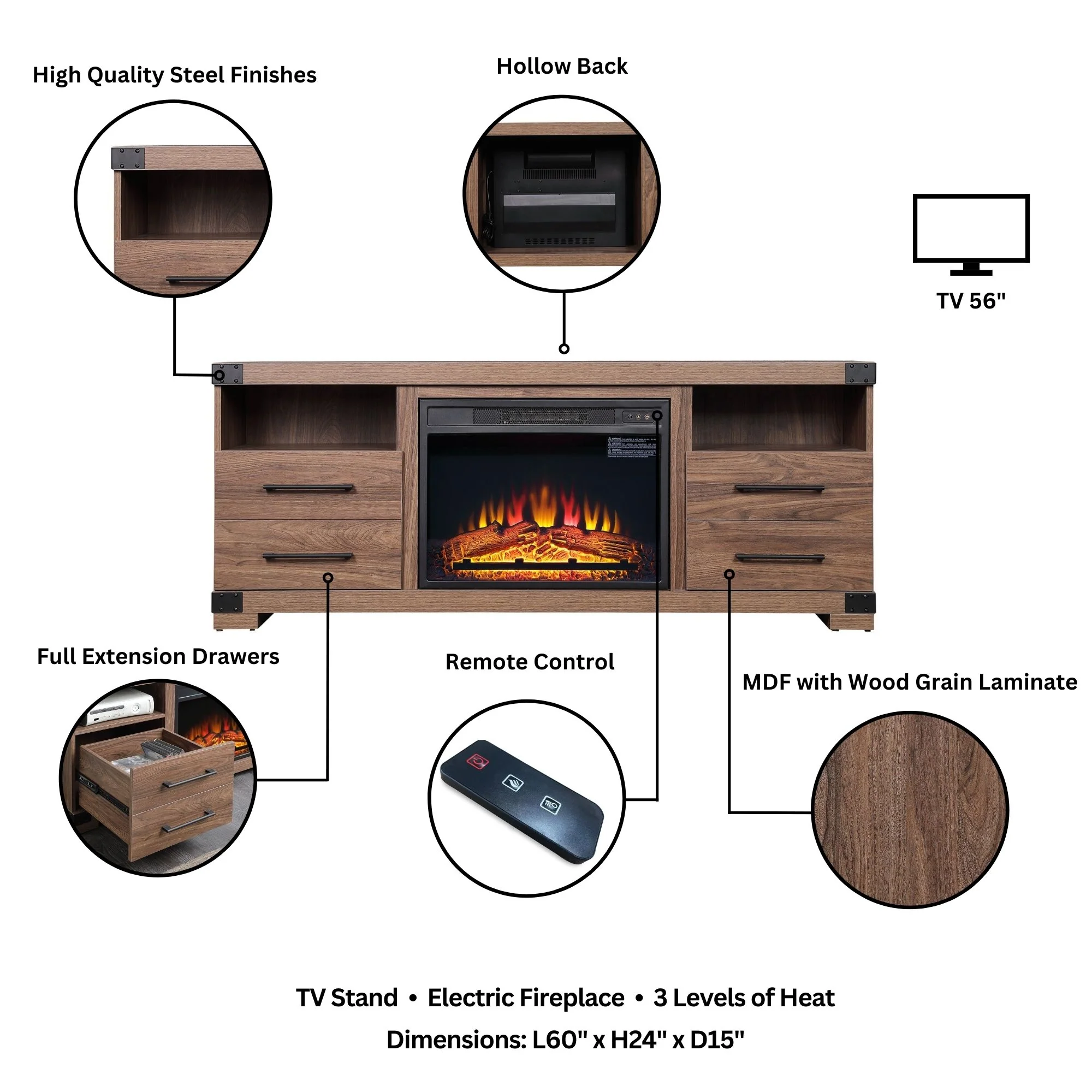 Richmond Fireplace in Brown - Image 4