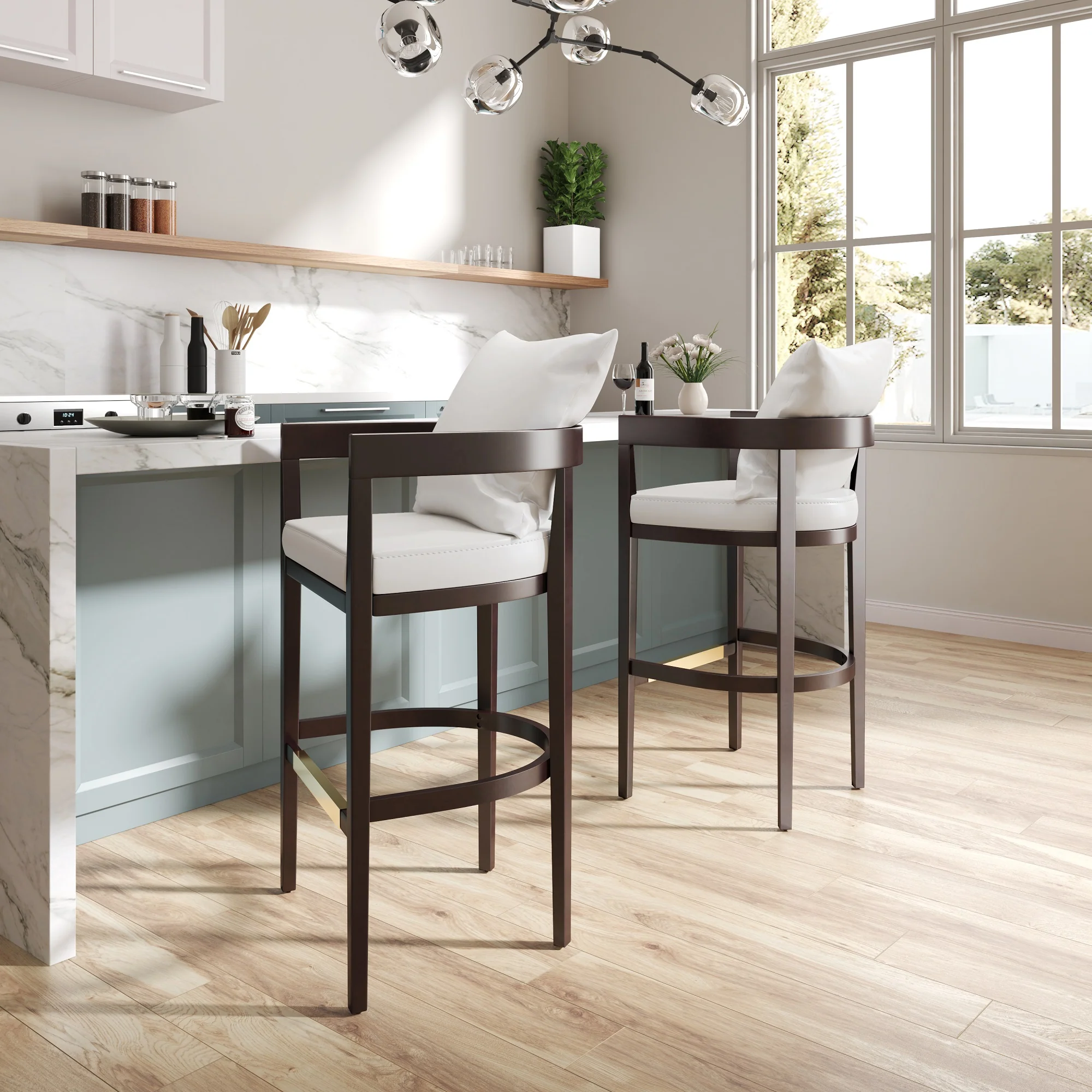 Ritz Counter Stool in Ivory and Dark Walnut - Image 2