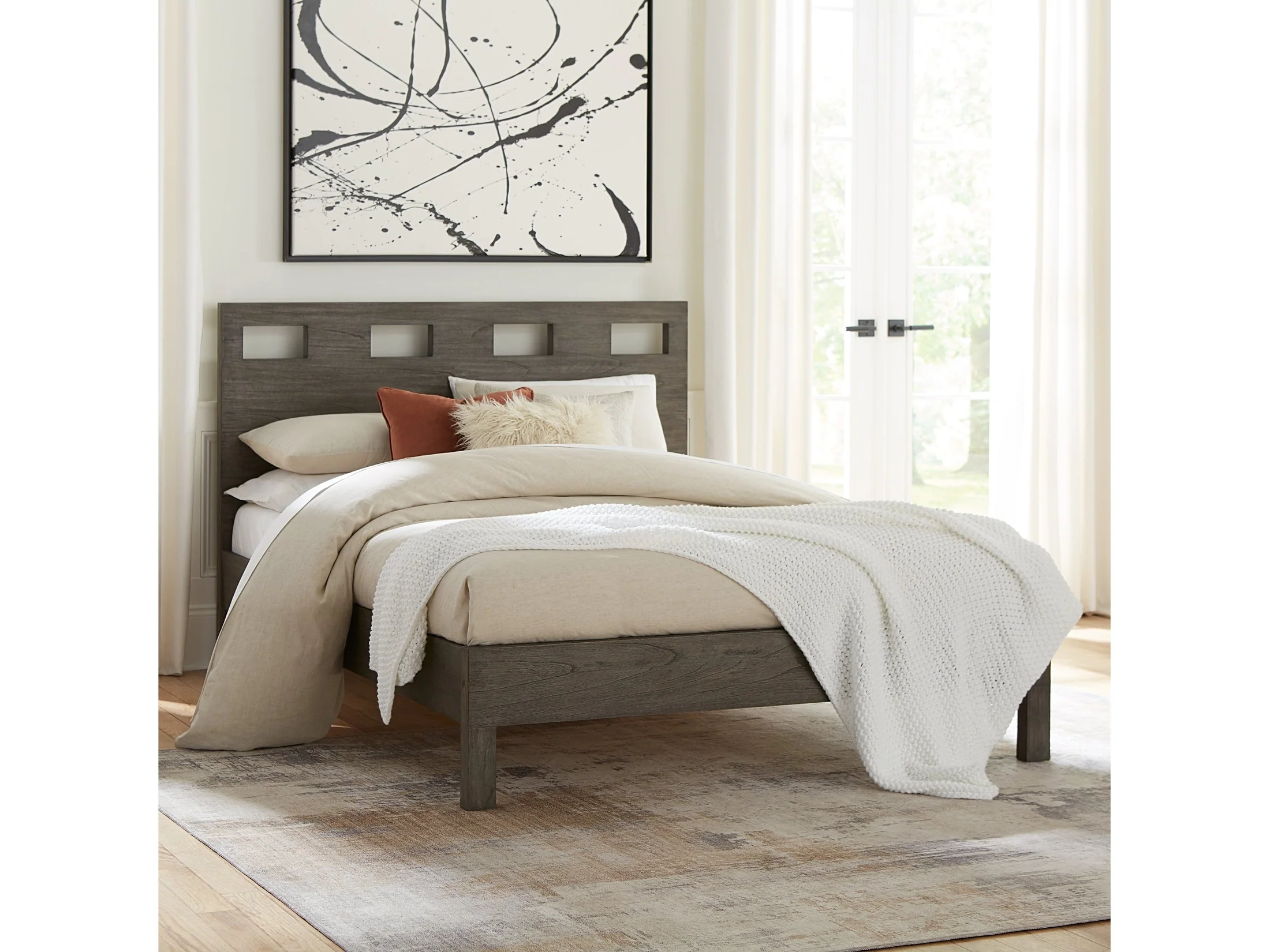 Riva Wood Full Bed in Sharkskin