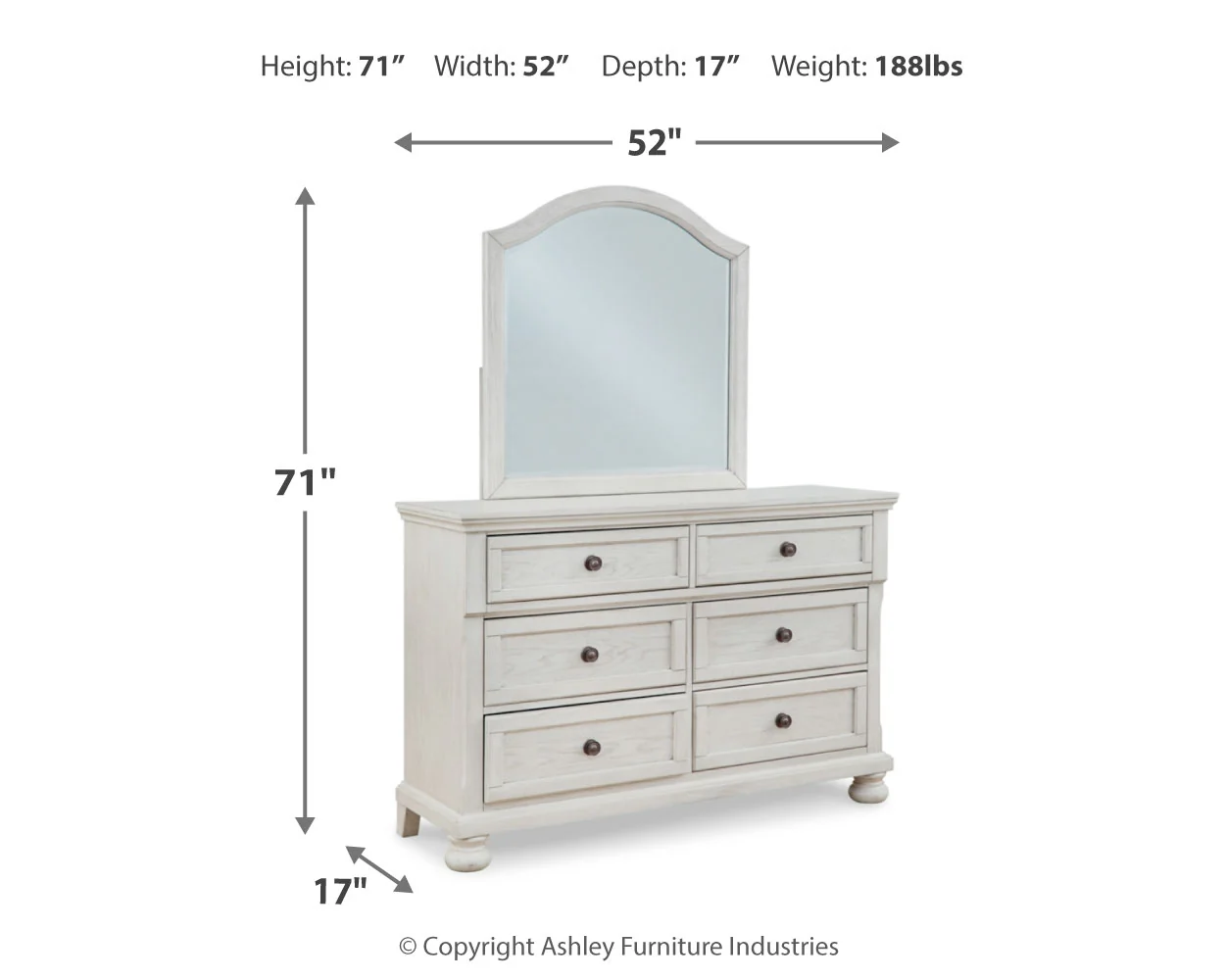 Robbinsdale Antique White Full Sleigh Storage Bed, Dresser and Mirror - Image 3