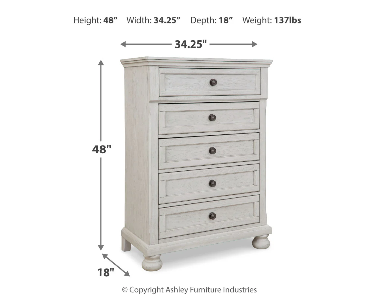 Robbinsdale Antique White Full Storage Sleigh Bedroom Set with Dresser, Mirror, Chest and Nightstand - Image 15