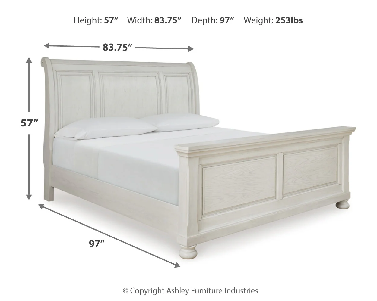 Robbinsdale Antique White King Sleigh Bedroom Set with Dresser and Mirror - Image 6