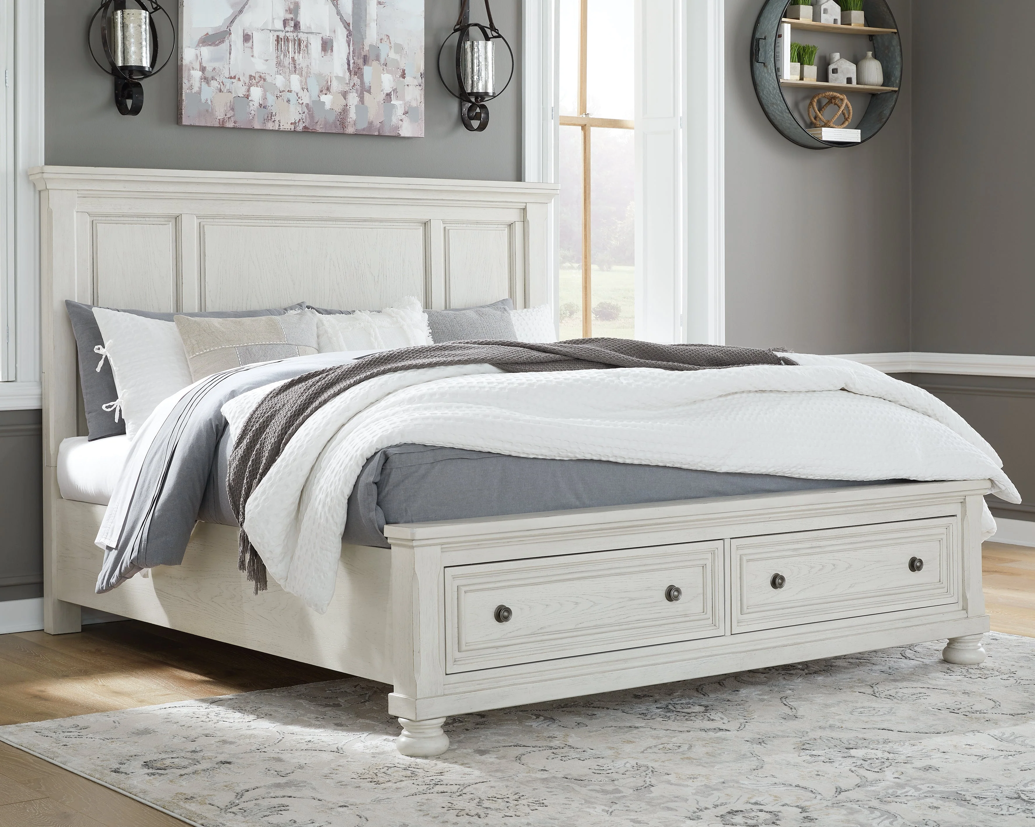 Robbinsdale Antique White King Storage Bedroom Set with 2 Nightstands (Online Special Price) - Image 2