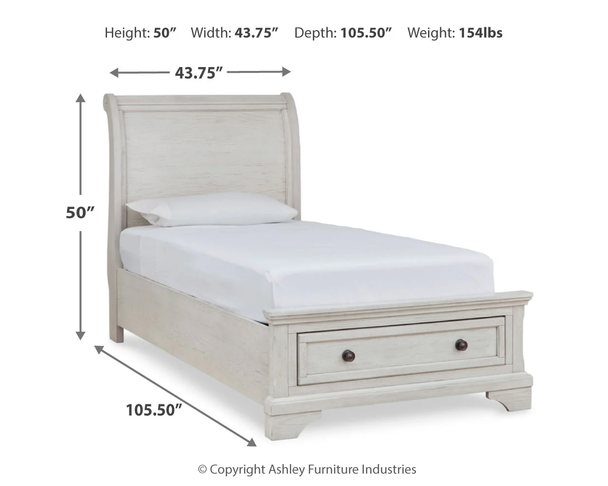 Robbinsdale Antique White Twin Sleigh Storage Bed, Dresser and Nightstand (Online Special Price) - Image 10