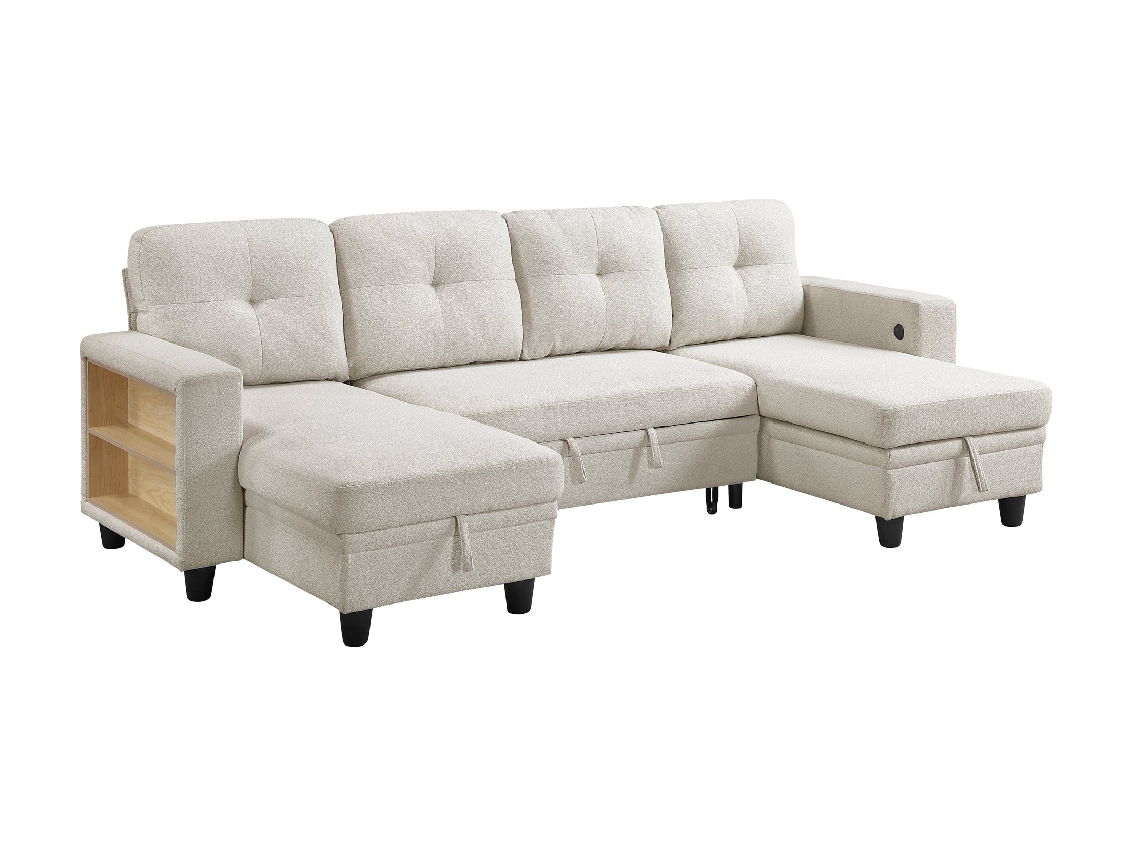 Robinson Beige Sectional with Two Chaises and Pull-out Bed