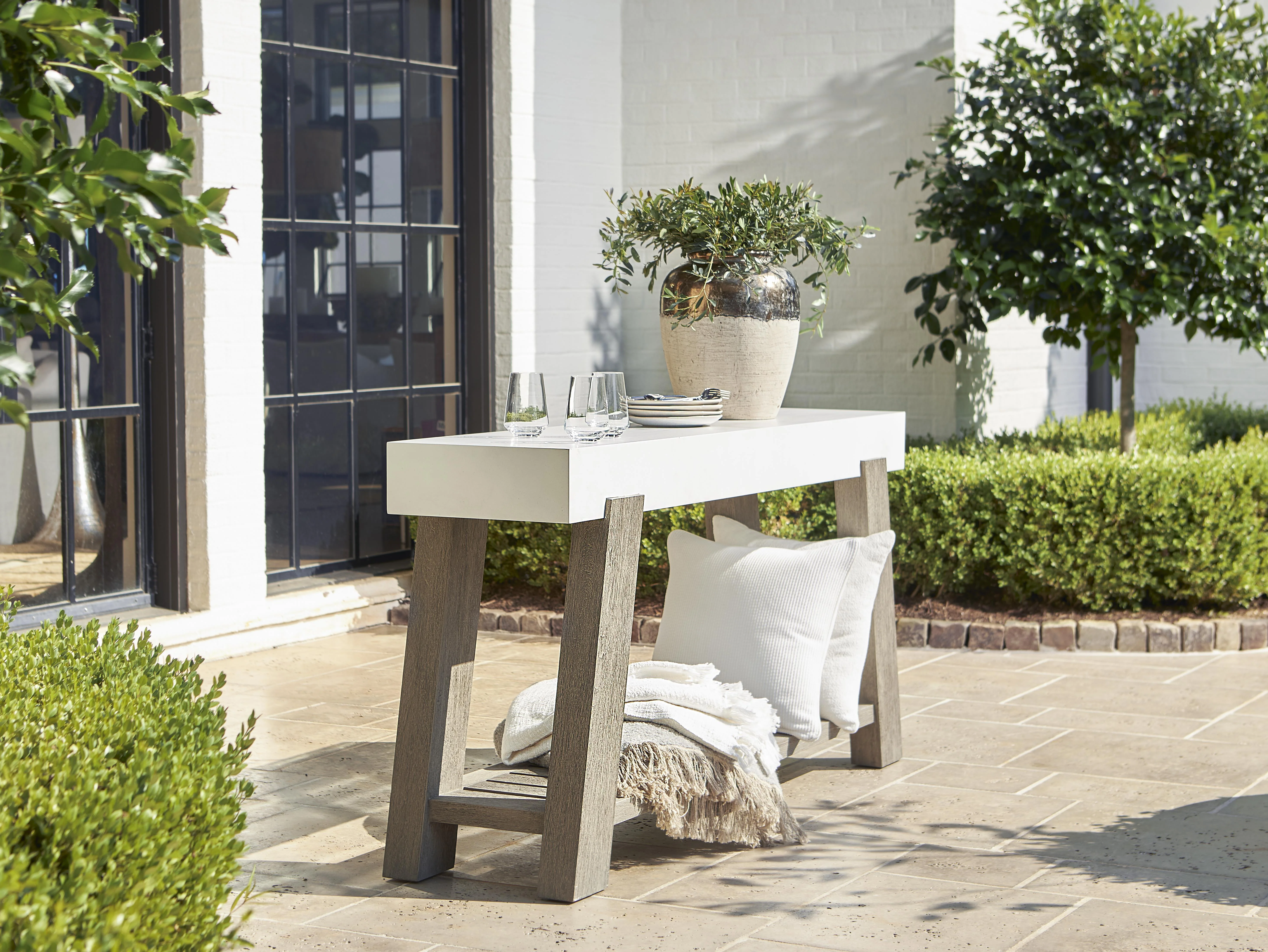 Rochelle Quarry/Weathered Teak Outdoor Console Table - Image 8