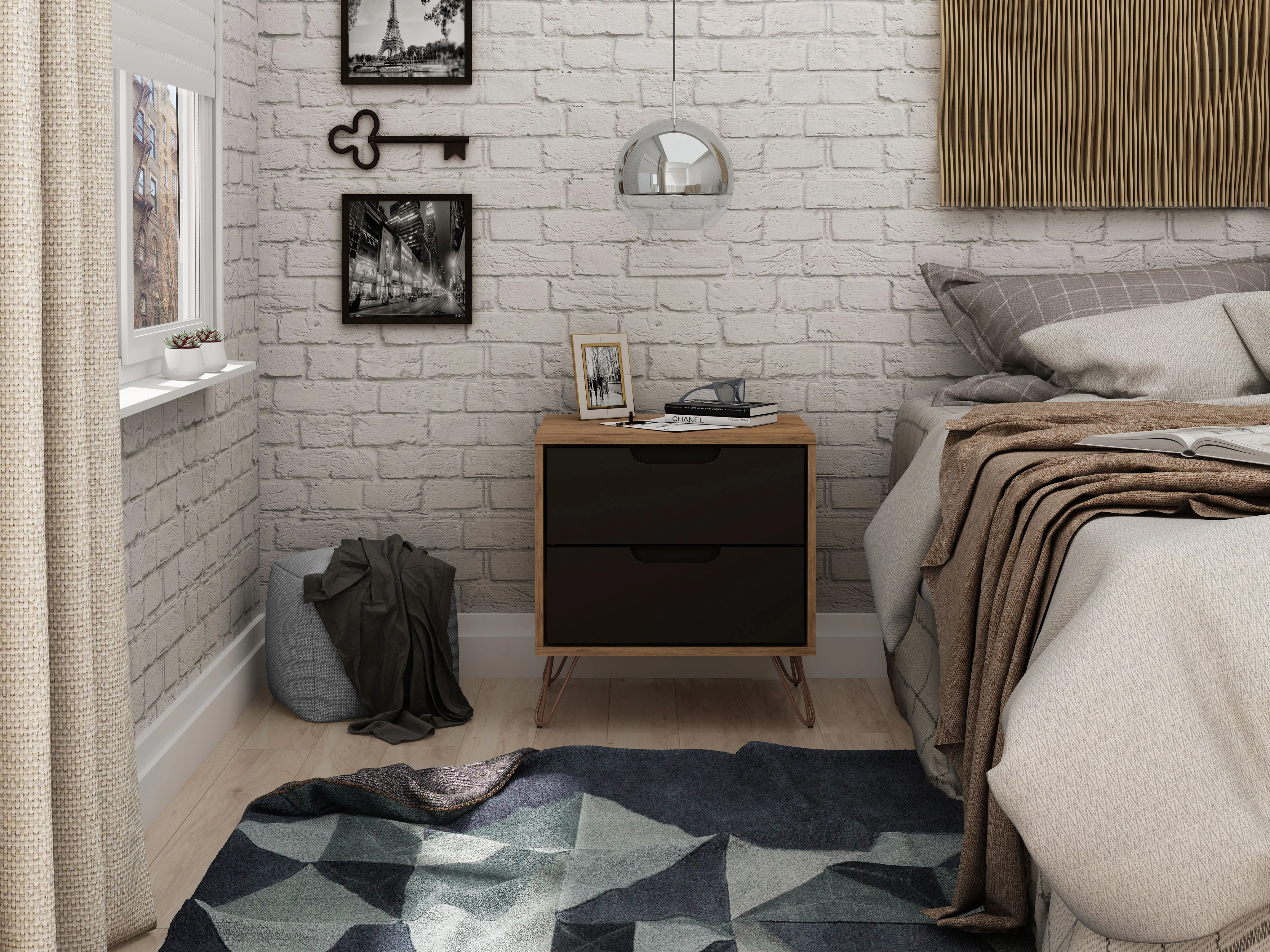 Rockefeller 2.0 Nightstand in Nature and Textured Grey - Image 2