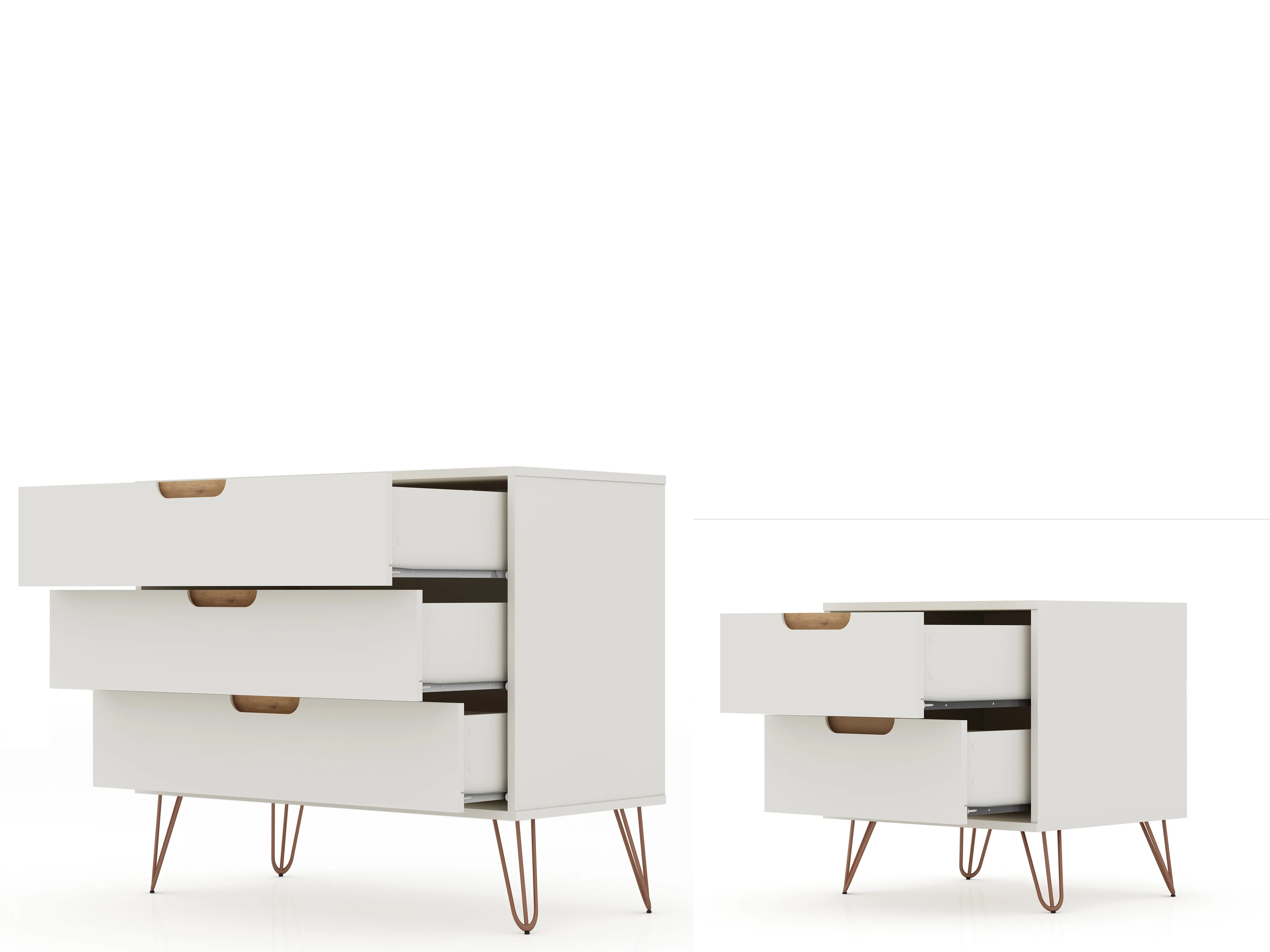 Rockefeller Dresser and Nightstand Set in Off White and Nature - Image 4