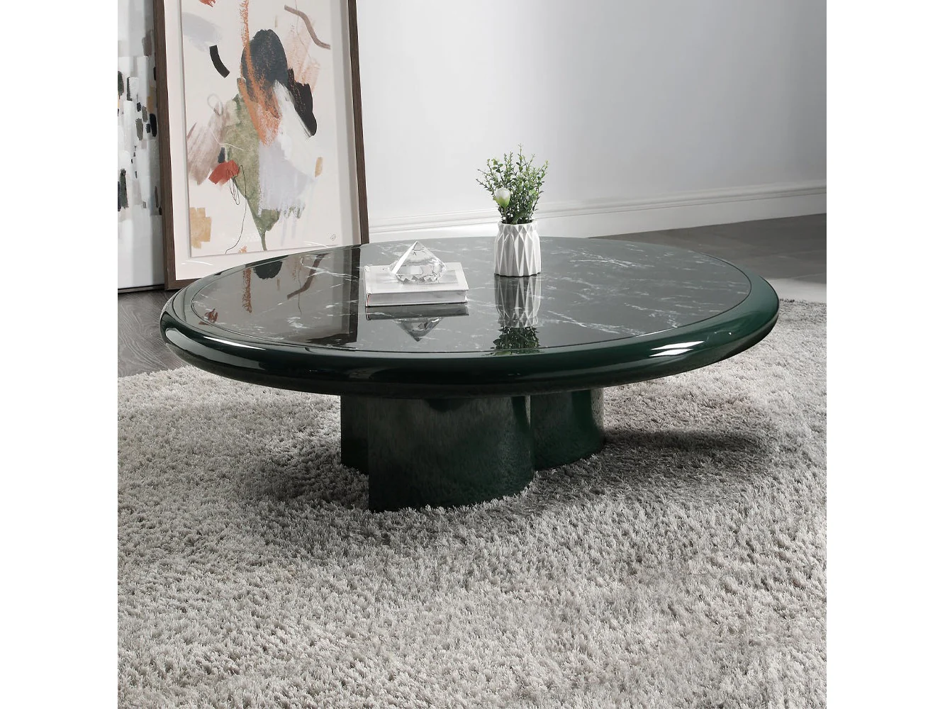 Ronald MarbleTop/Dark Green/Brown High Gloss Coffee Table