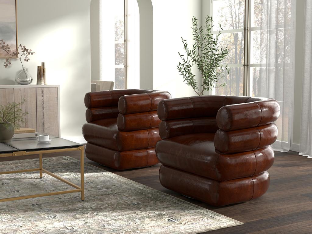 Rondo Brown Leather Swivel Chair