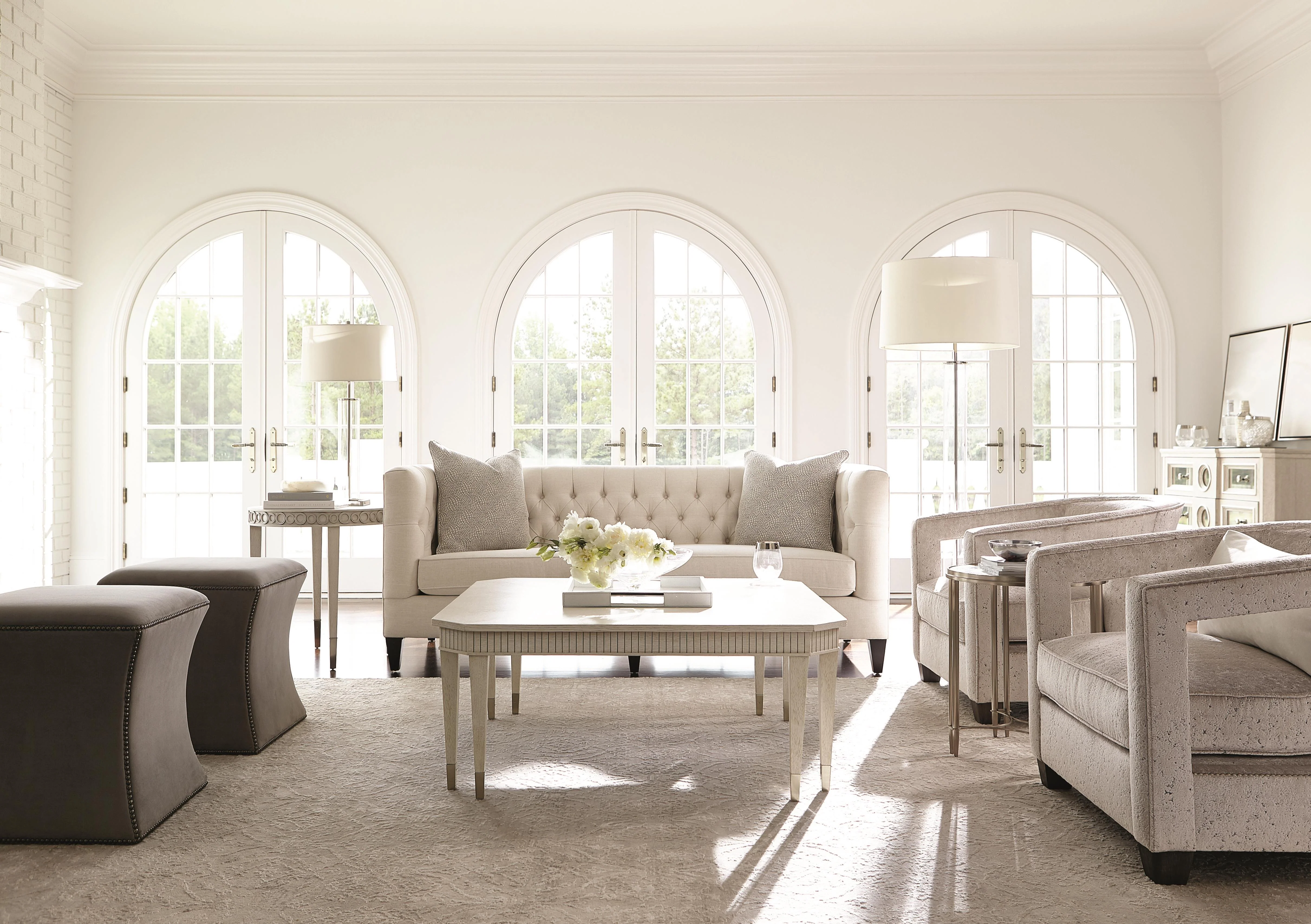 Roscoe Beige/Tan Leather Ottoman - Image 2