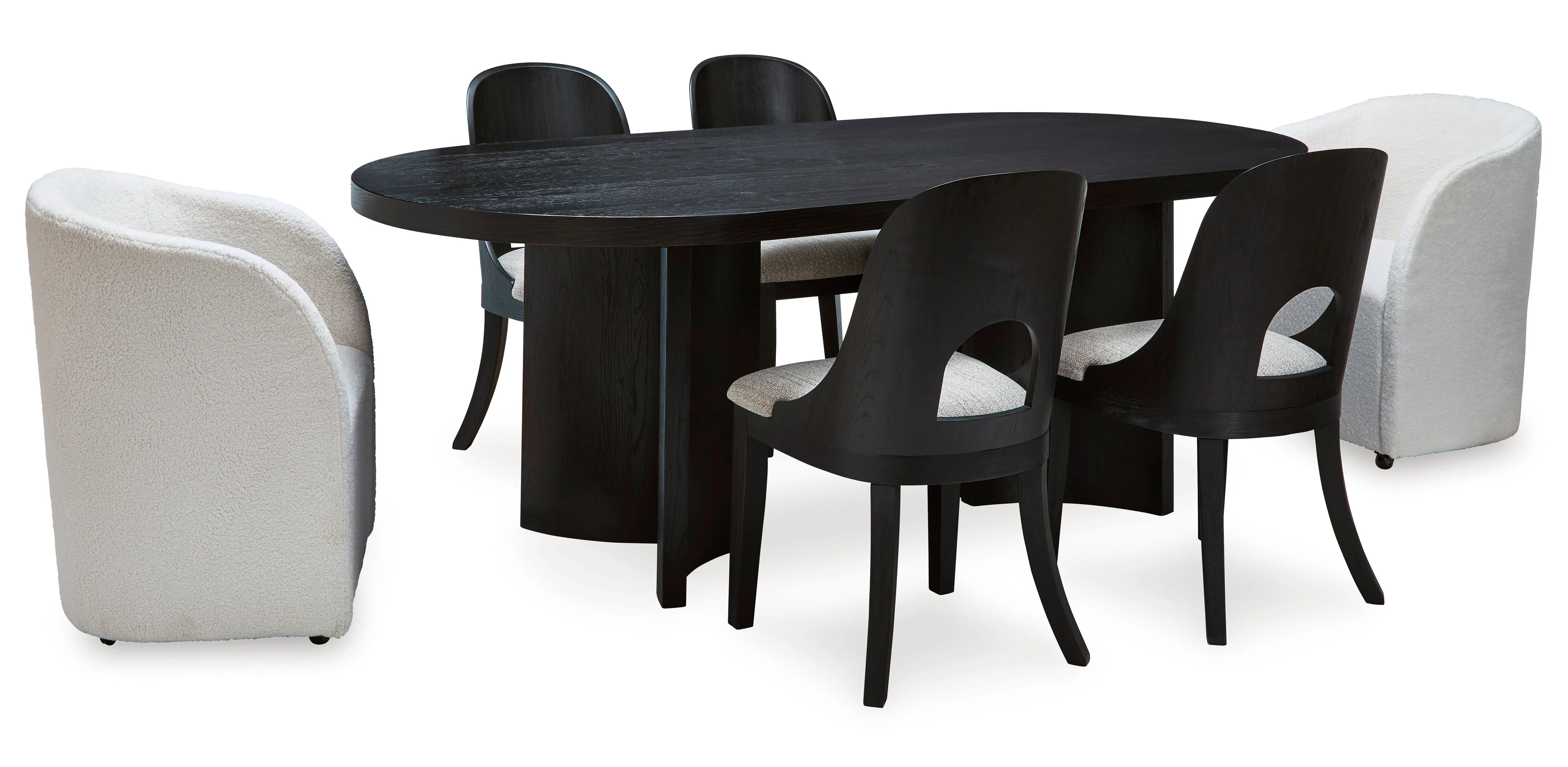 Rowanbeck Black Dining Room Set w/ 2 Fully Upholstered White Armchairs  / 7pc (Online Special Price) - Image 2