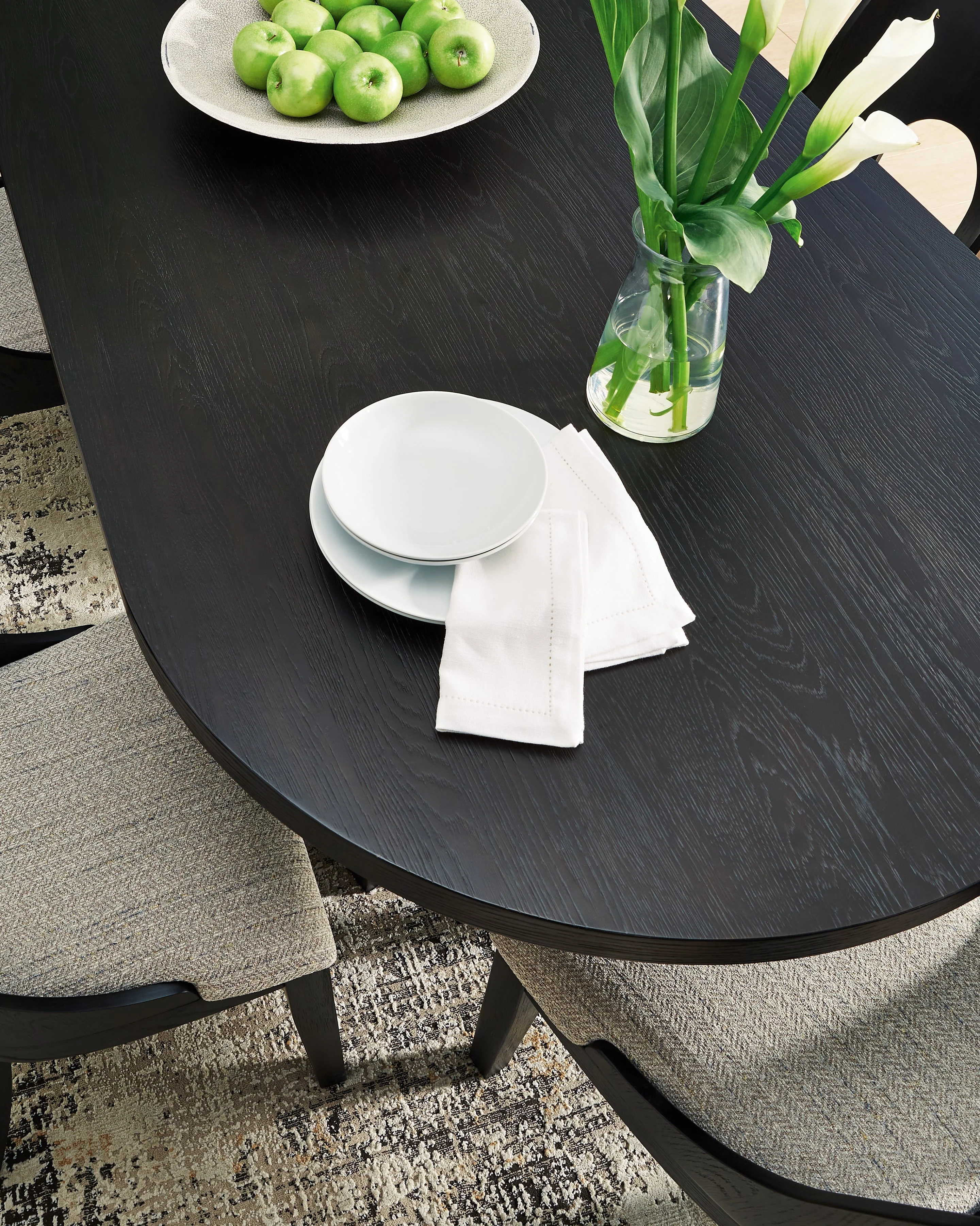 Rowanbeck Black Dining Room Set w/ 2 Fully Upholstered White Armchairs  / 7pc (Online Special Price) - Image 8
