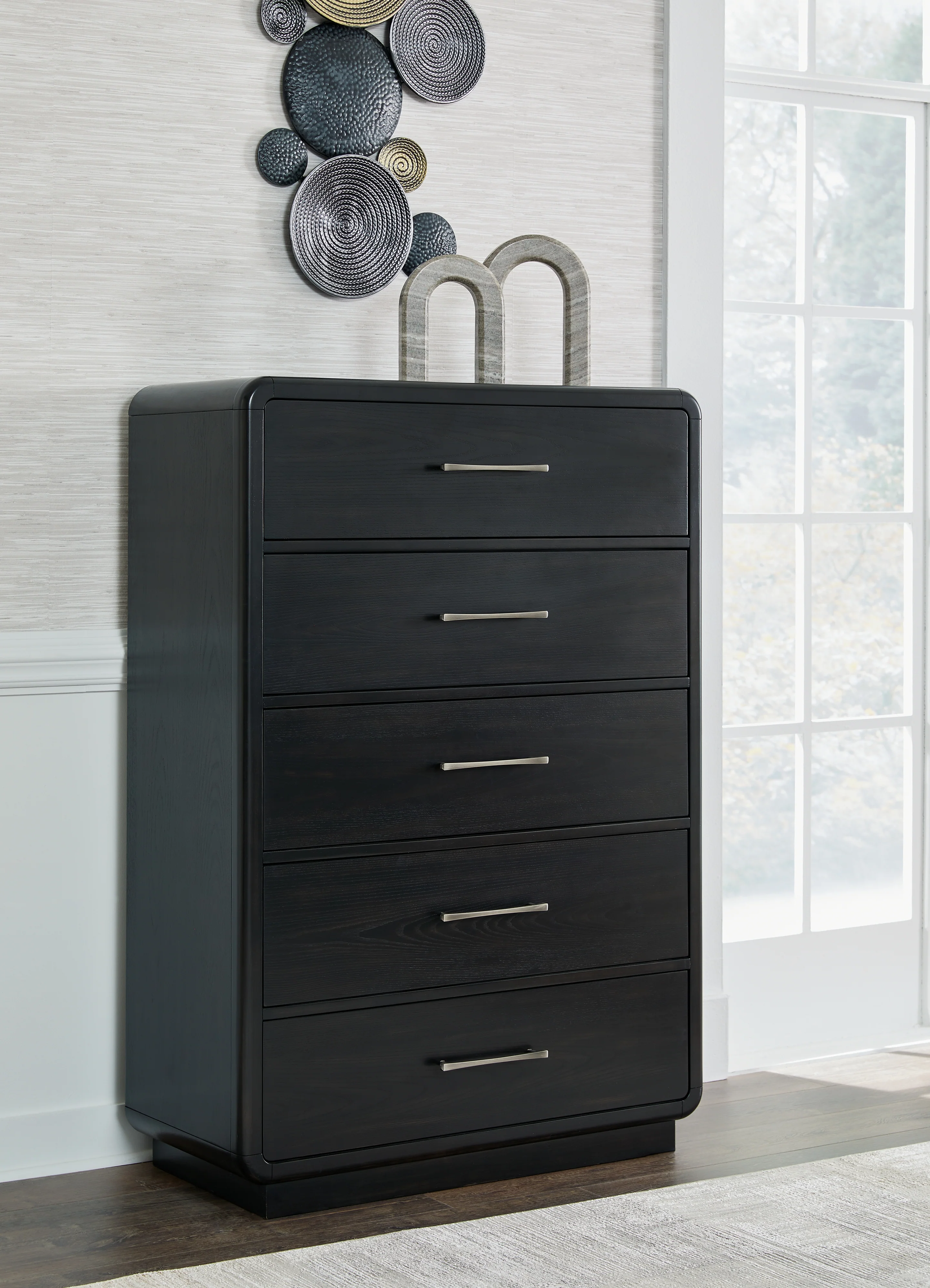 Rowanbeck Gray/Black King Panel Bed, Dresser, Mirror, Chest and Nightstand (Online Special Price) - Image 20