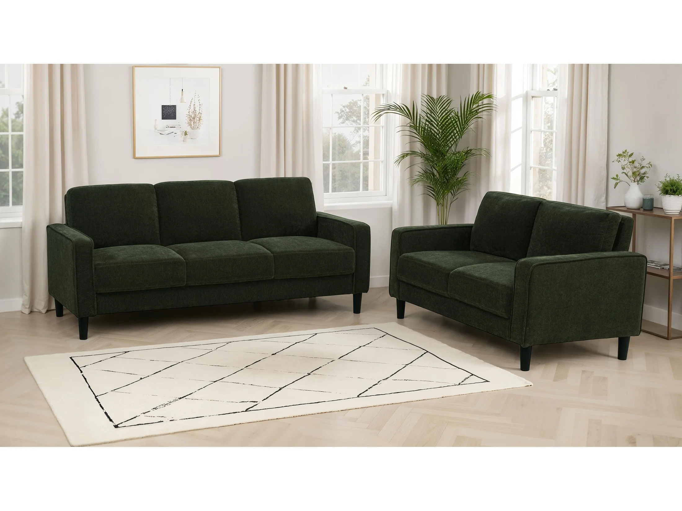 Ruth Matcha Green 2-piece Fabric Upholstered Track Arm Sofa and Loveseat