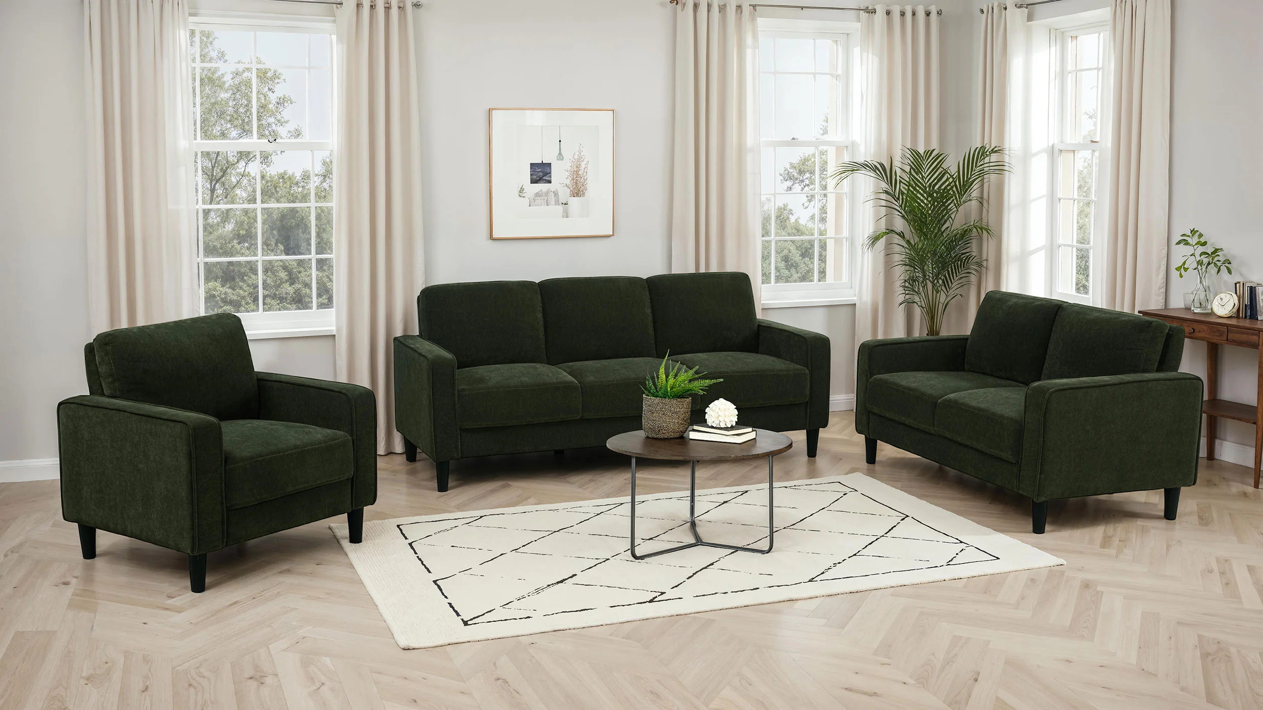 Ruth Matcha Green 2-piece Fabric Upholstered Track Arm Sofa and Loveseat - Image 13
