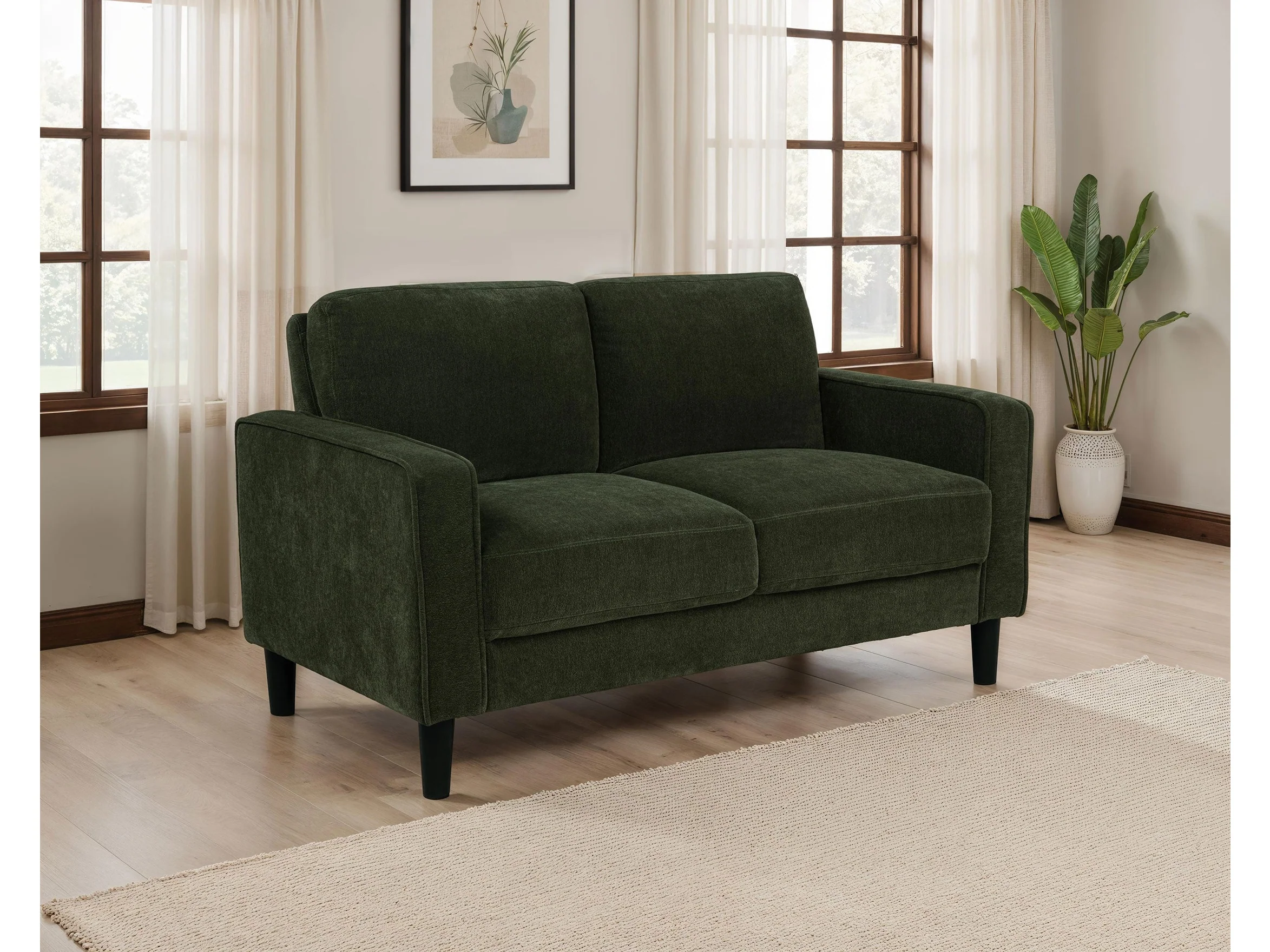 Ruth Matcha Green Fabric Upholstered Track Arm Loveseat