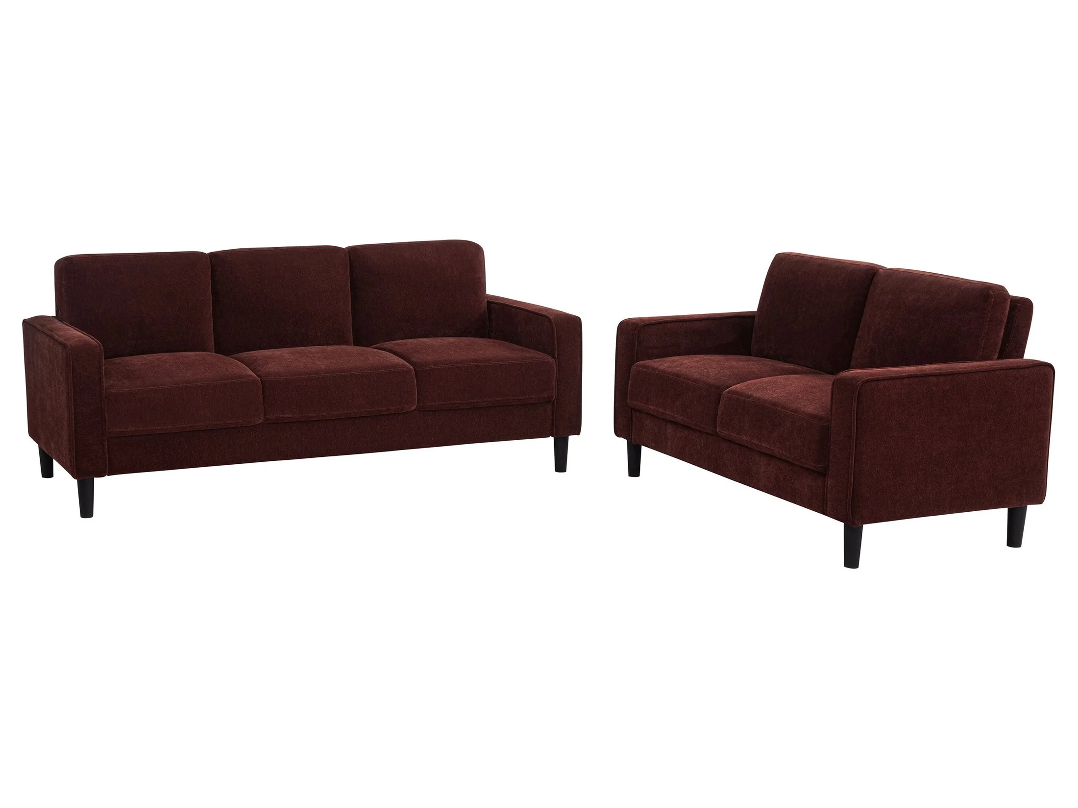 Ruth Rust Red 2-piece Fabric Upholstered Track Arm Sofa and Loveseat - Image 2