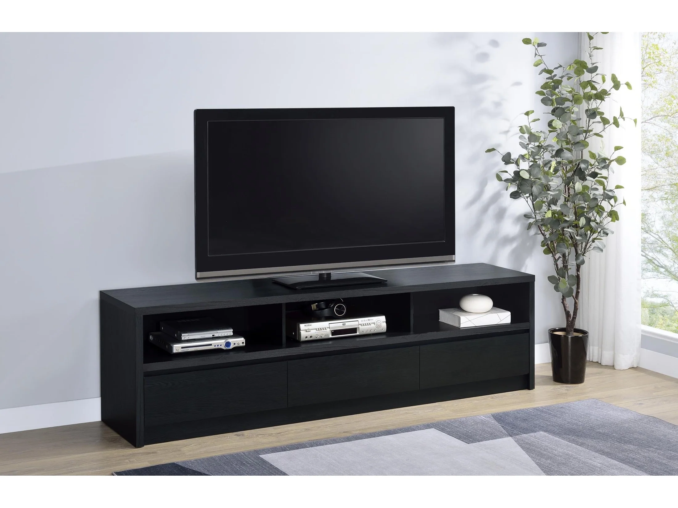Rutland Black 78-inch 3-drawer TV Stand Media Console