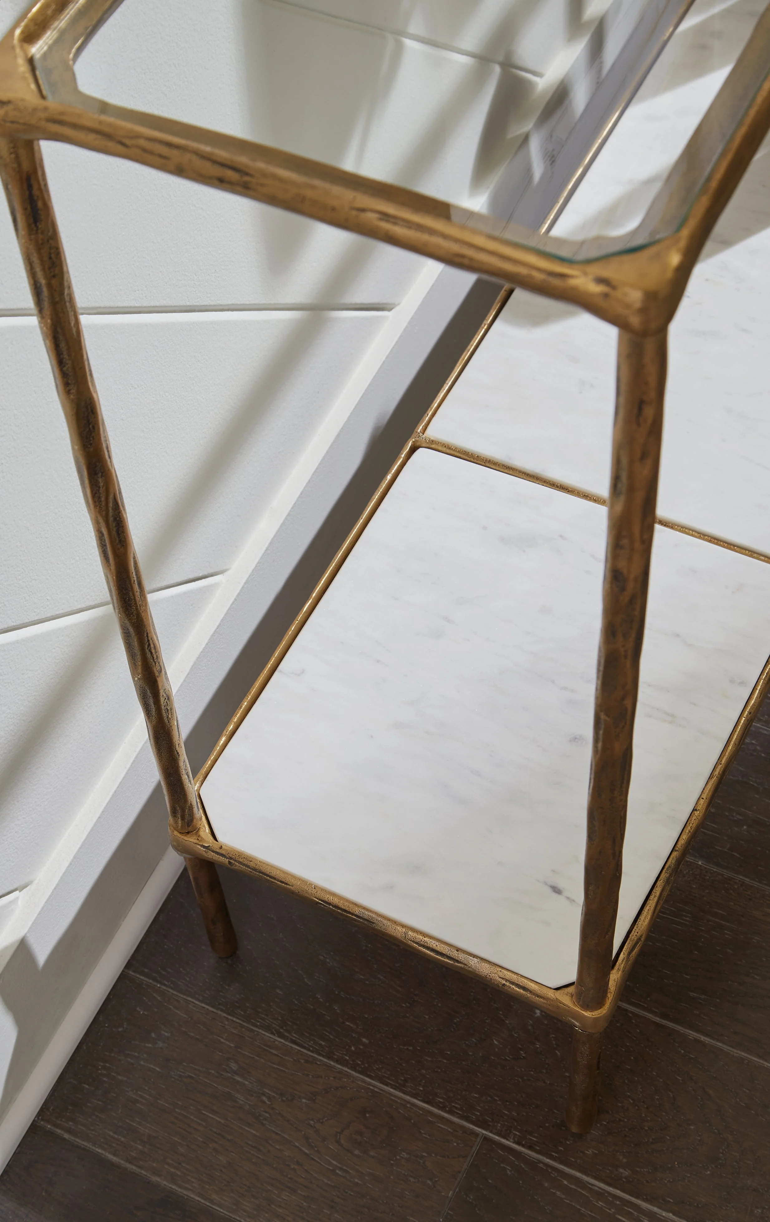 Ryandale Clear Glass & Marble Sofa Table - Image 5