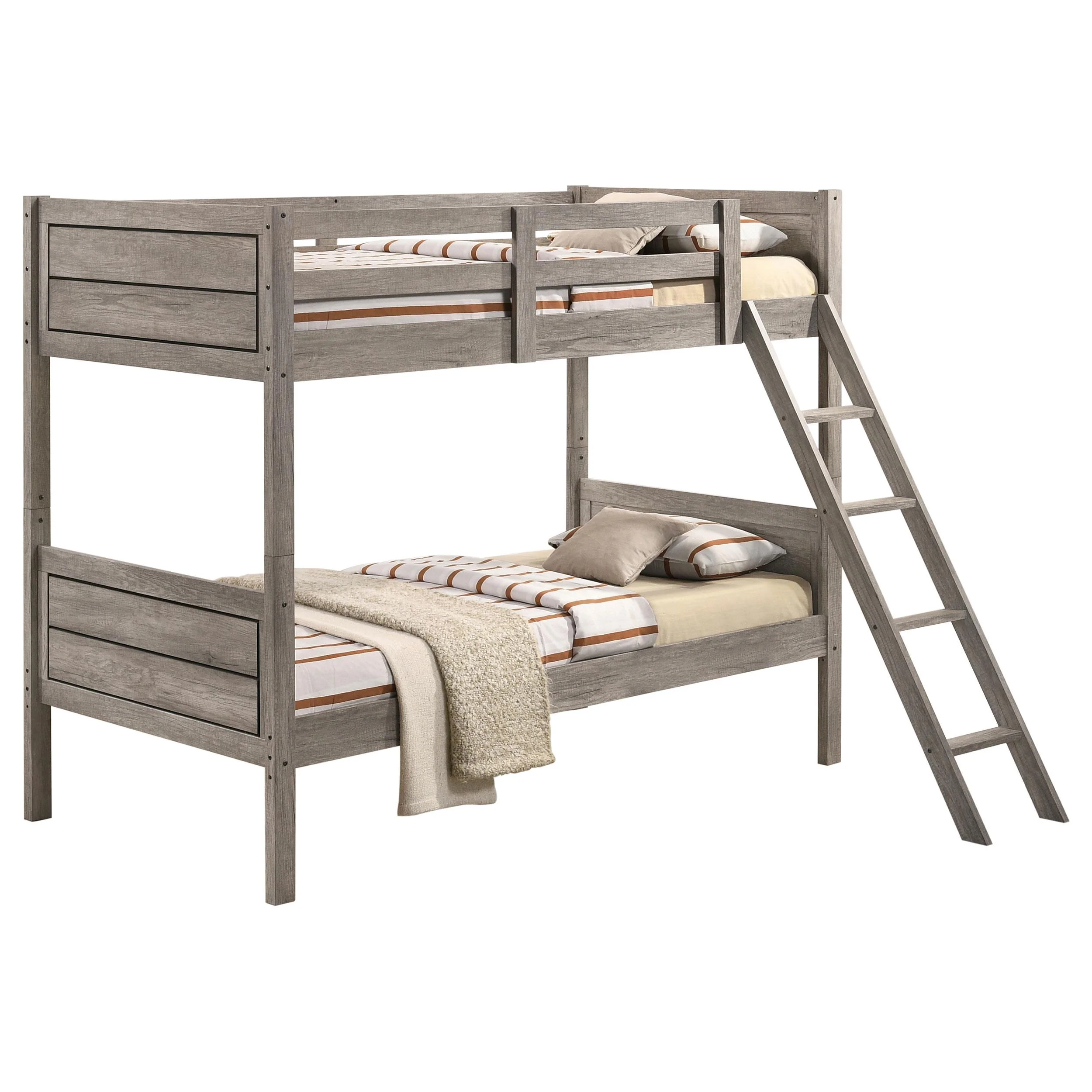 Ryder Weathered Taupe Wood Twin Over Twin Bunk Bed with Mattress - Image 2