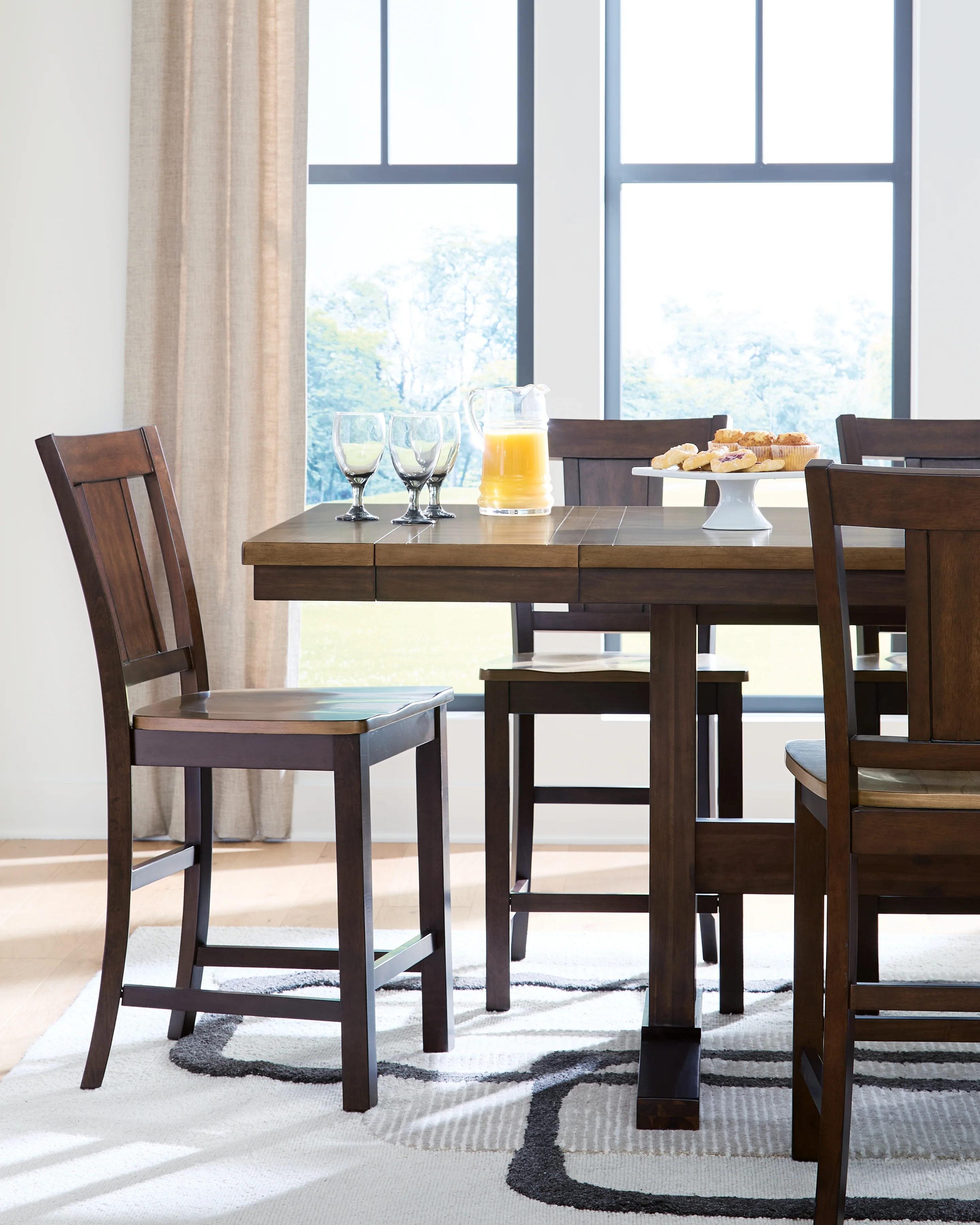 Rylandeen Light Brown/Dark Brown Counter Height Extension Dining Table and 4 Barstools (Online Special Price) - Image 13